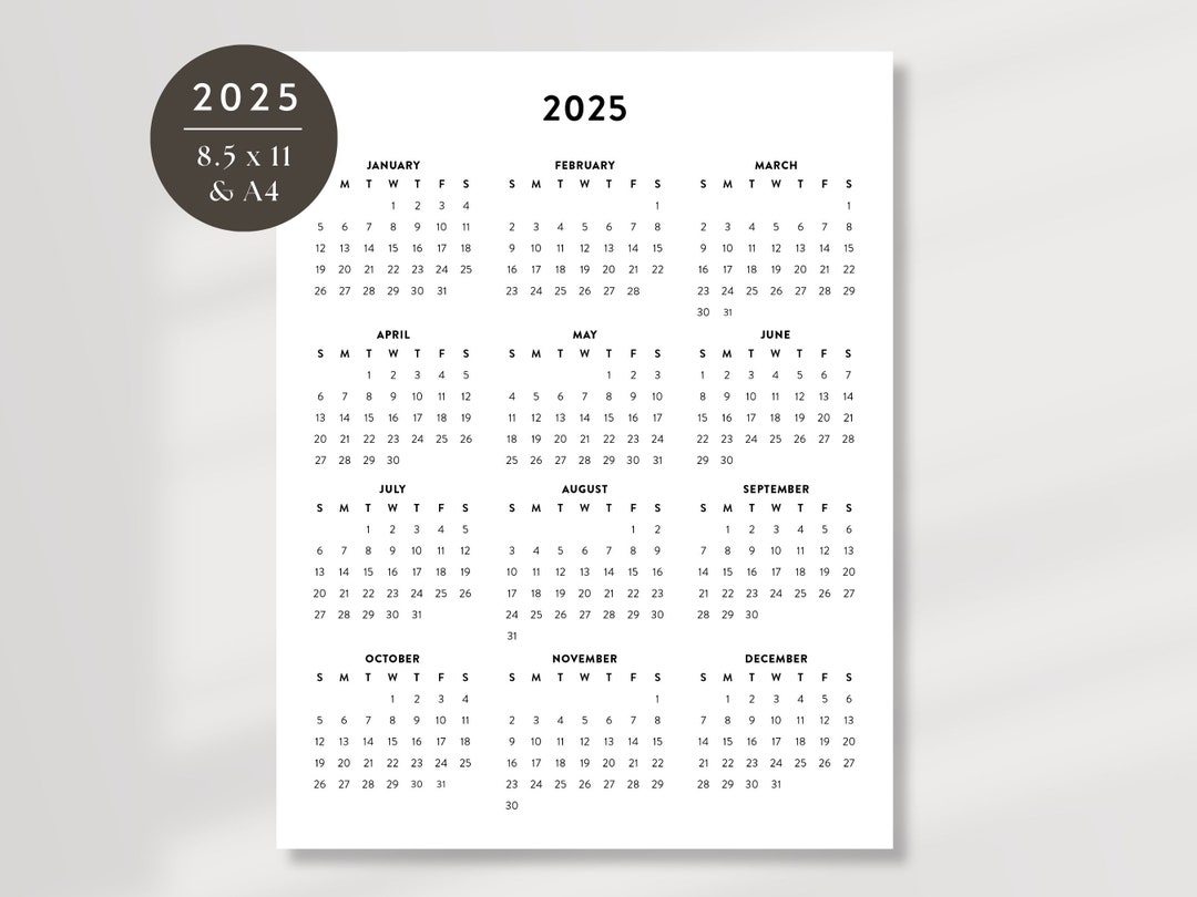2025 Minimalist Printable Calendar 2025 Simple Planner 2025 