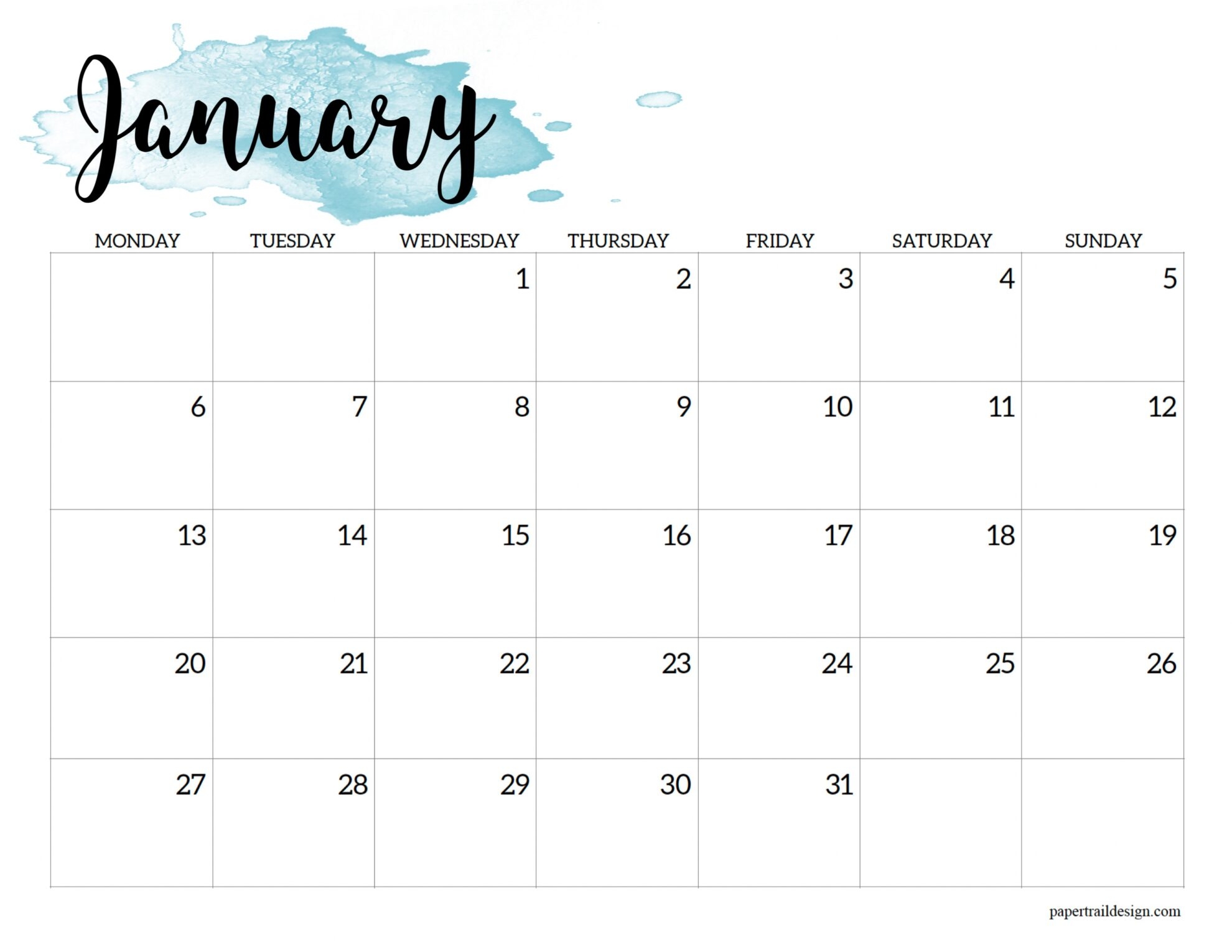 Free Printable Calendar 2025 Monday Through Friday