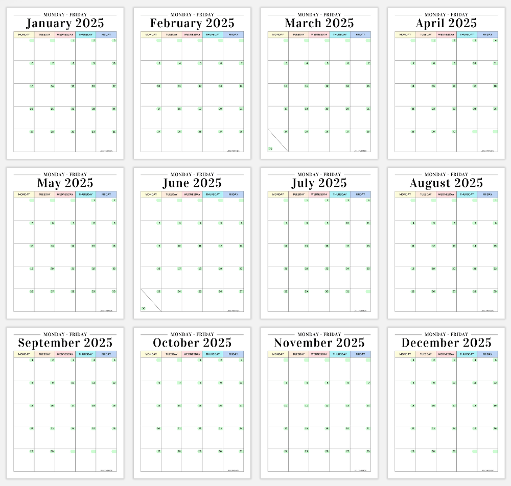 2025 Monday To Friday Calendar Printables Cute U0026 Free JellyMemos