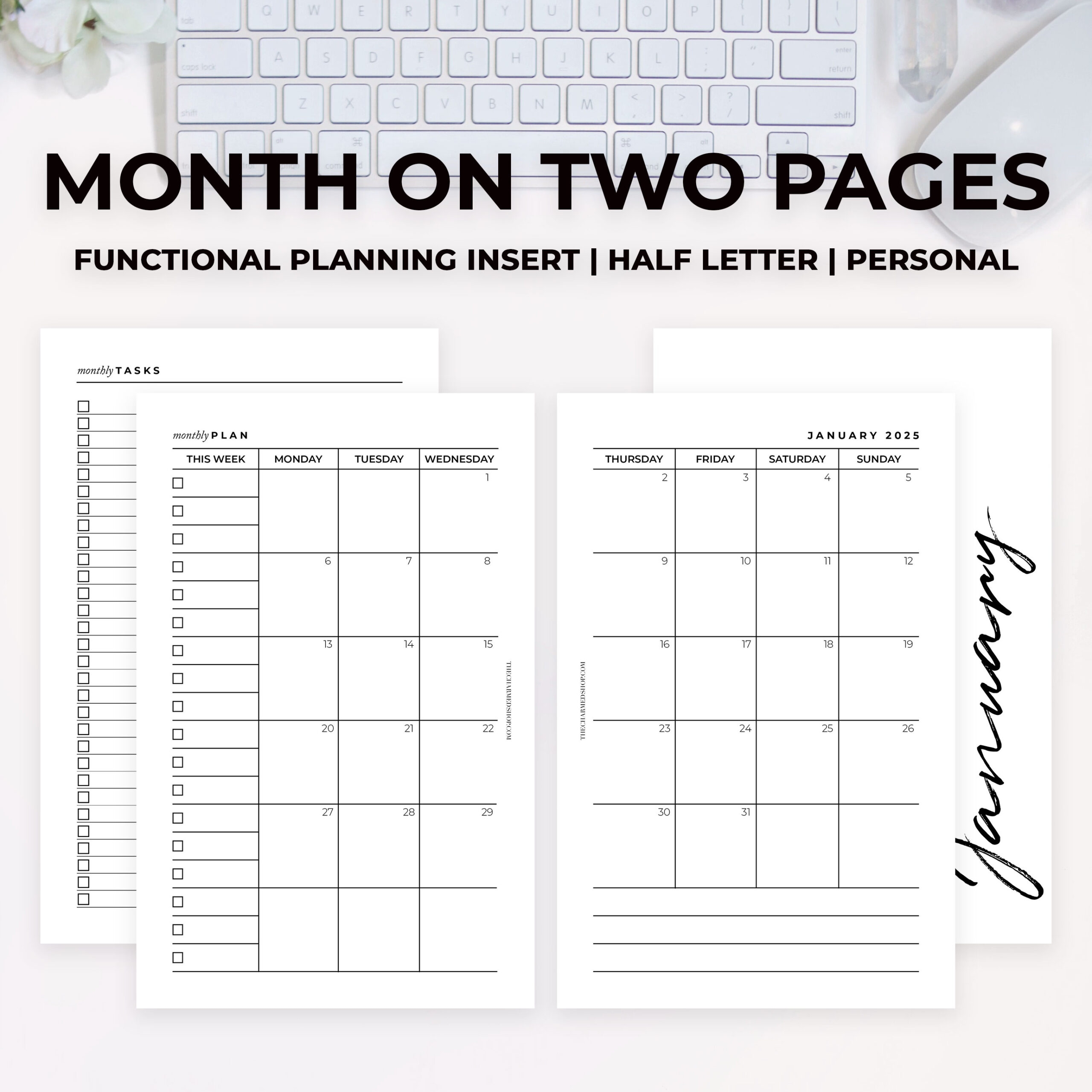 2025 Month On Two Pages Calendar Printable PDF 