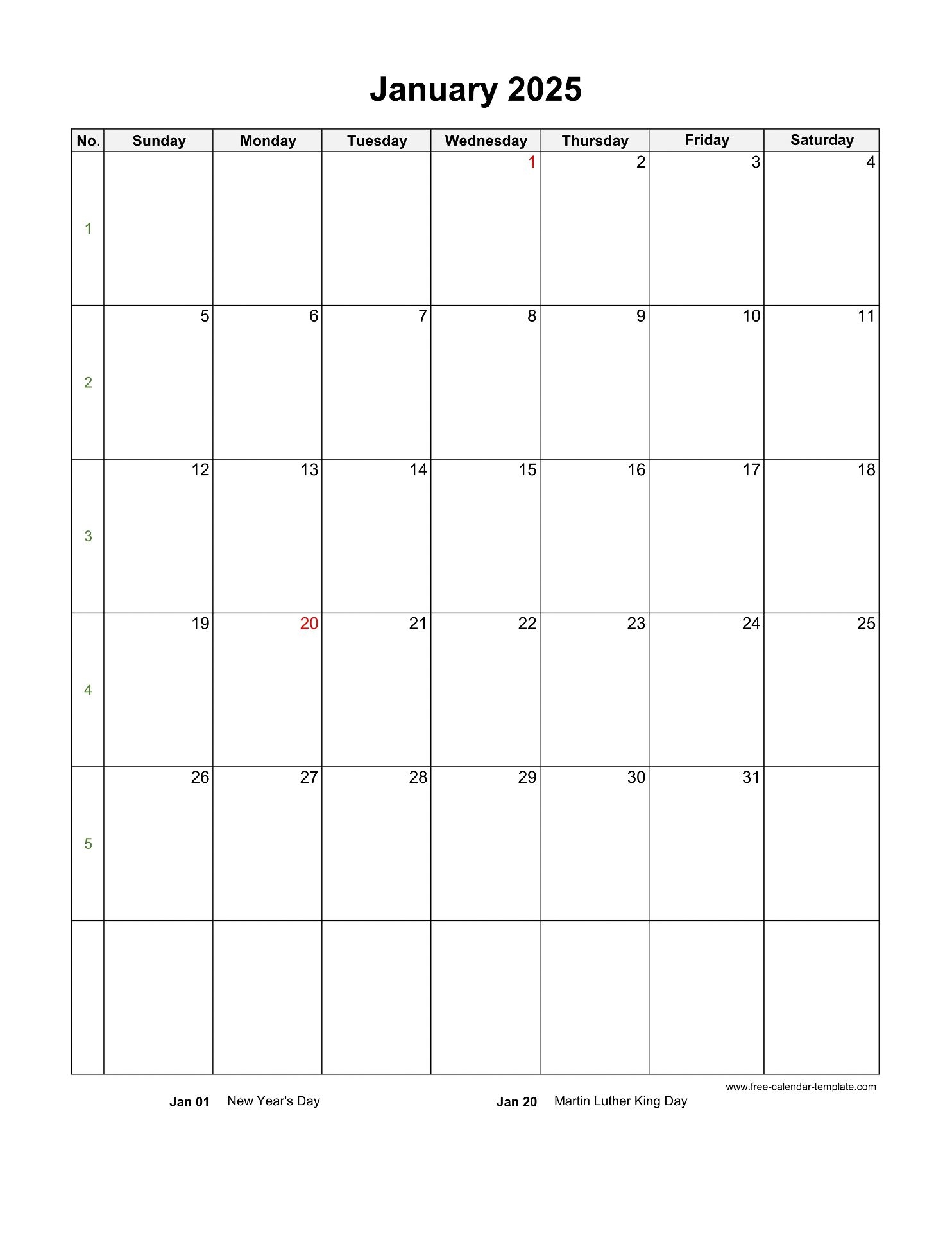 2025 Monthly Calendar Blank Vertical Template Free calendar template