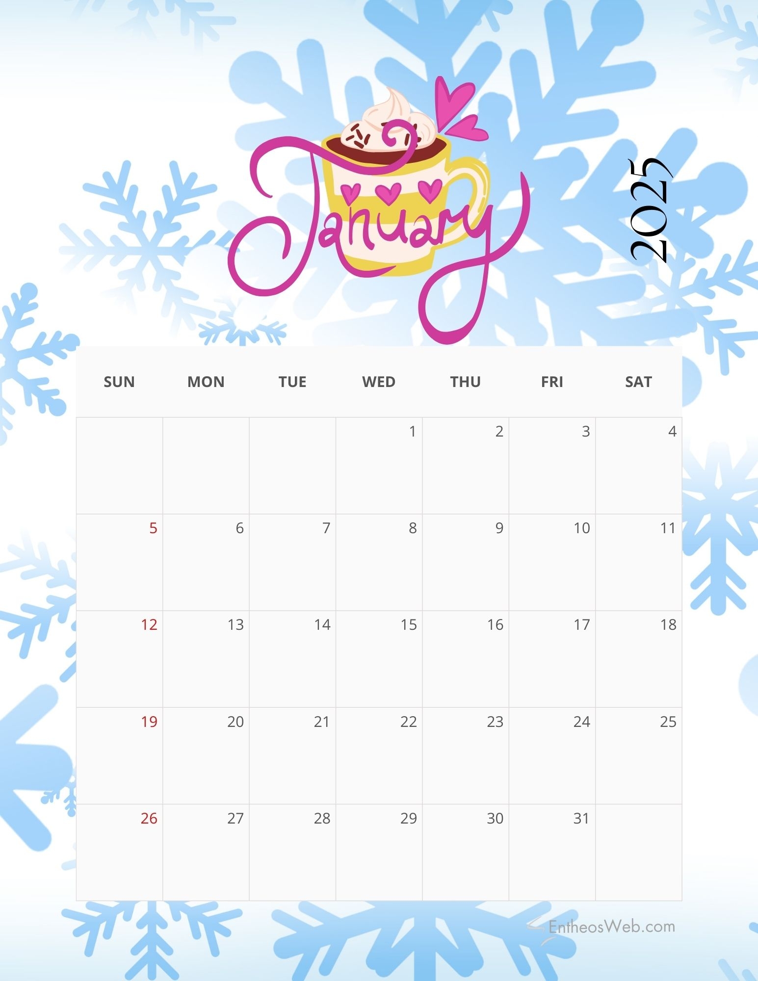 2025 Monthly Calendar Free PDF Printable EntheosWeb