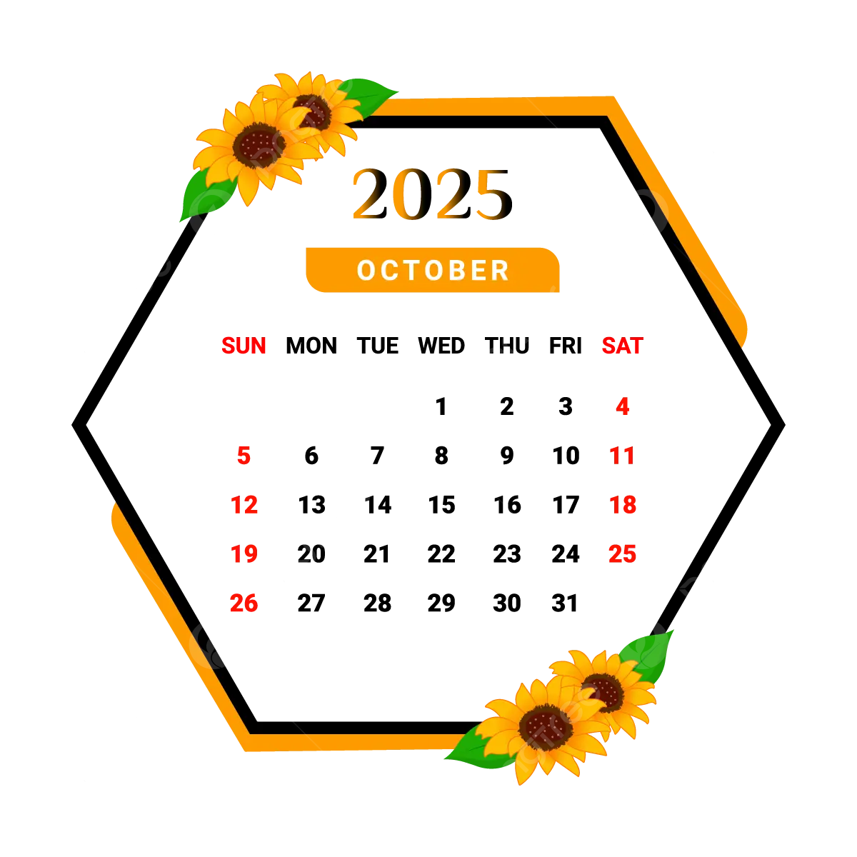 October 2025 Calendar Png