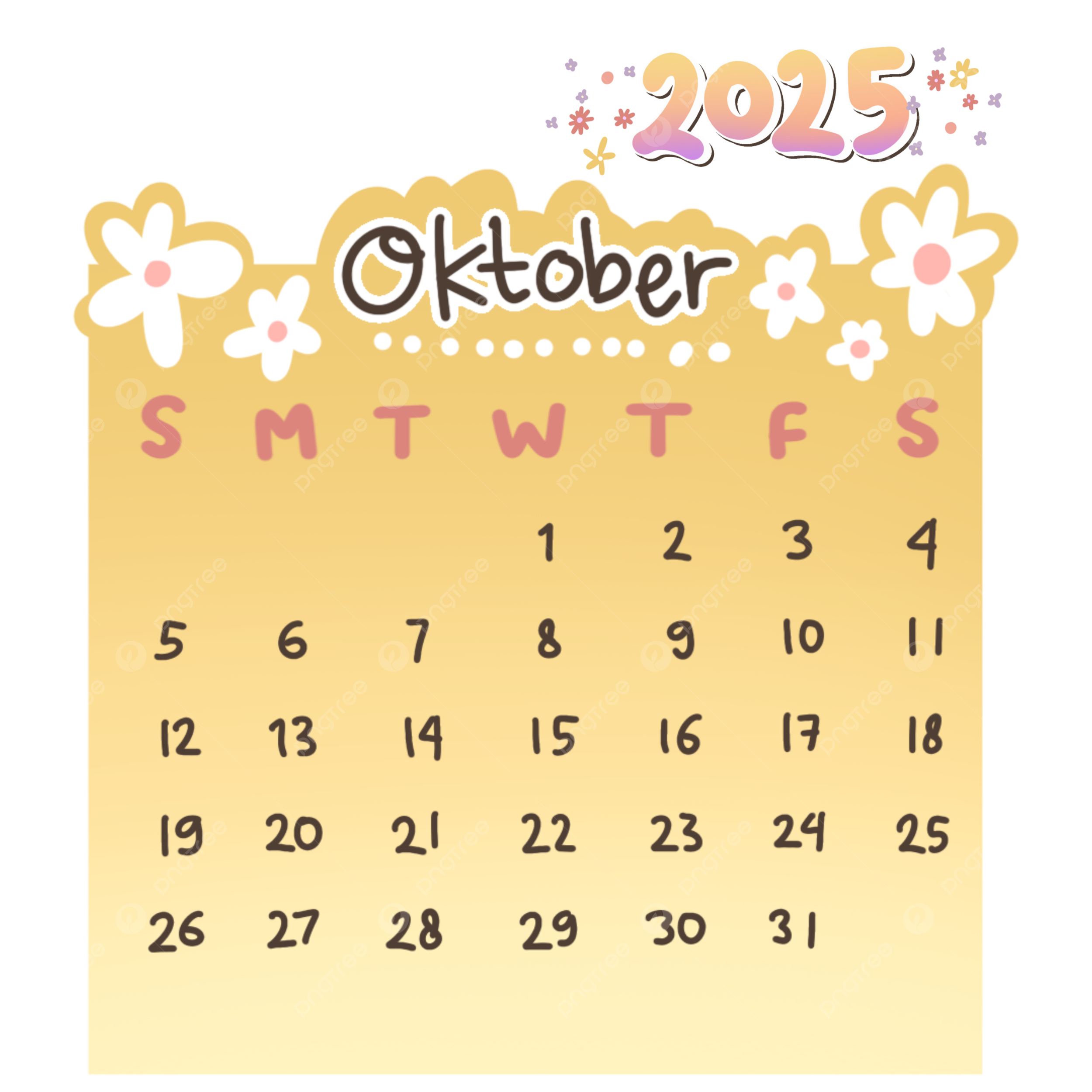 Pink October Calendar 2025