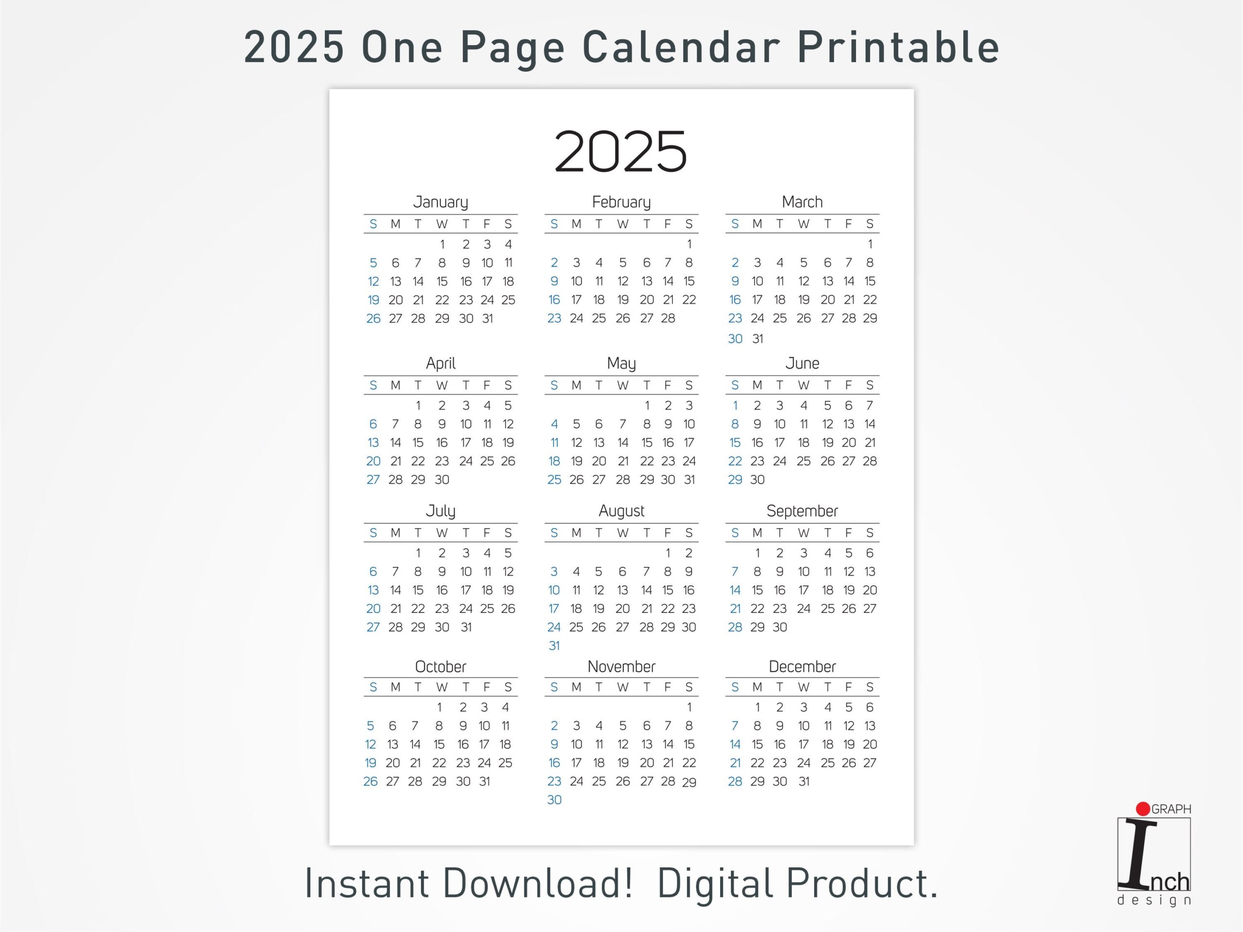 2025 Printable Calendar 12 Months One Page Calendar Wall Calendar 2025 Desk Calendar Minimalist Home Calendar Decoration Etsy Ireland
