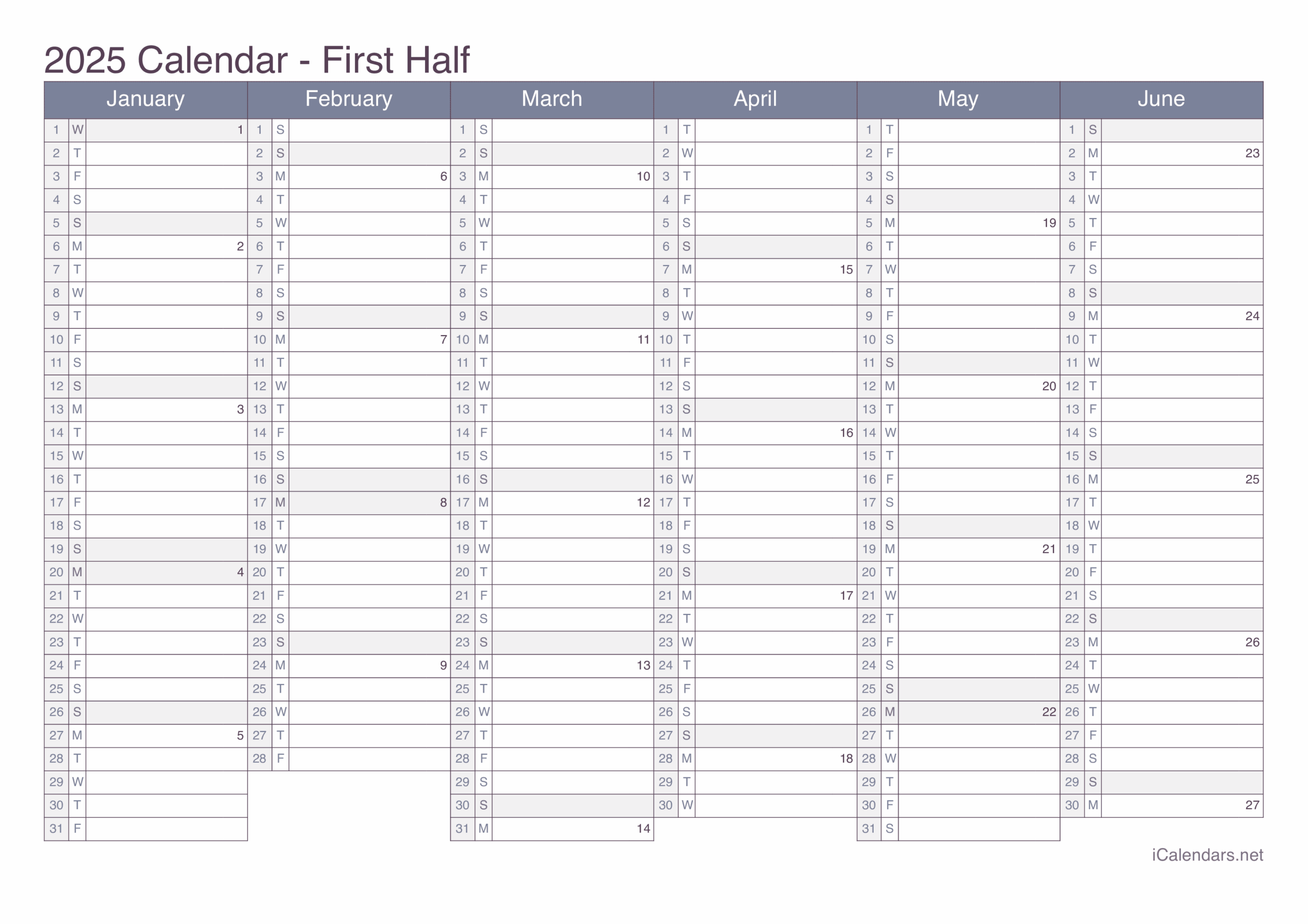 2025 Printable Calendar PDF Or Excel