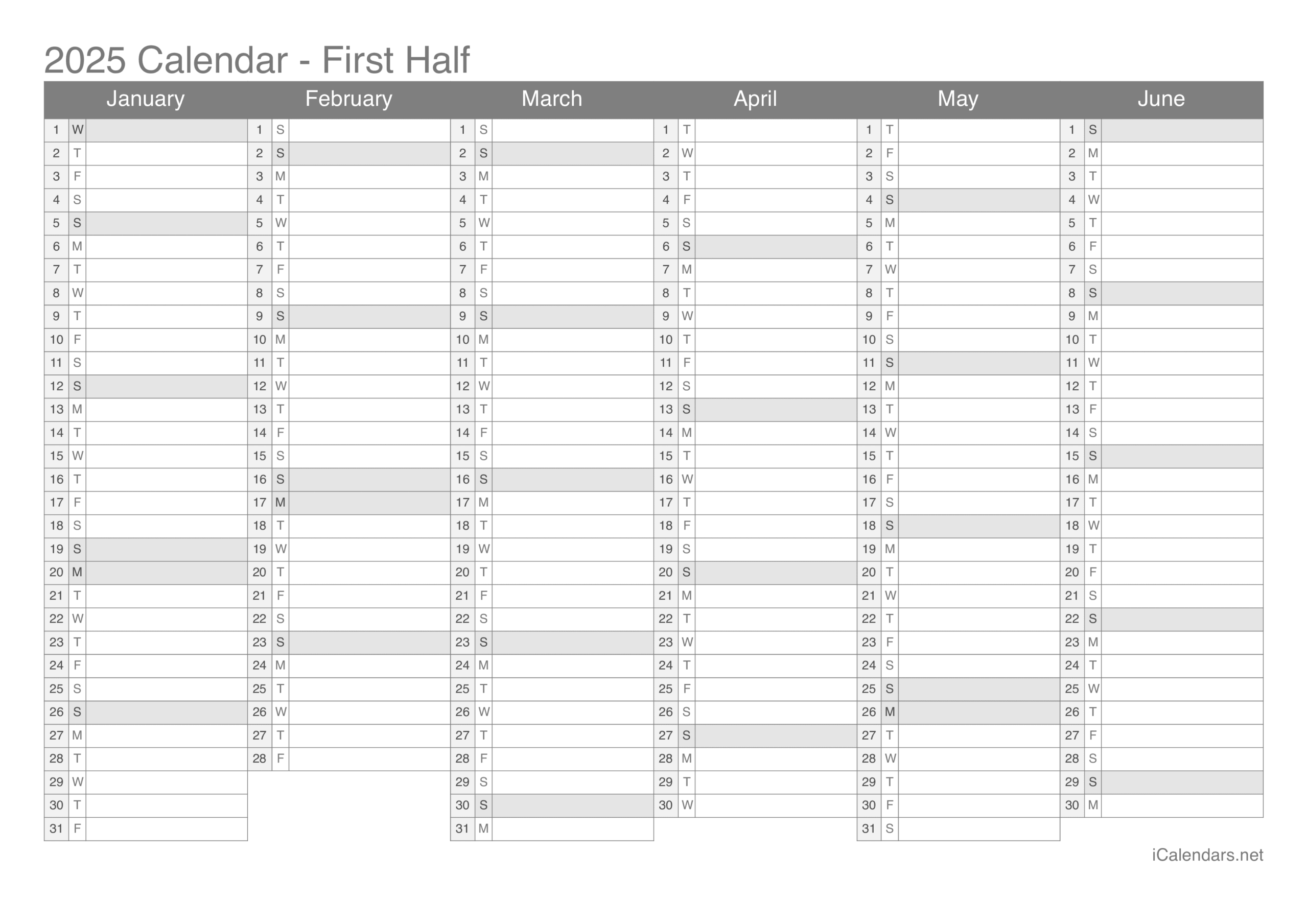 2025 Printable Calendar PDF Or Excel