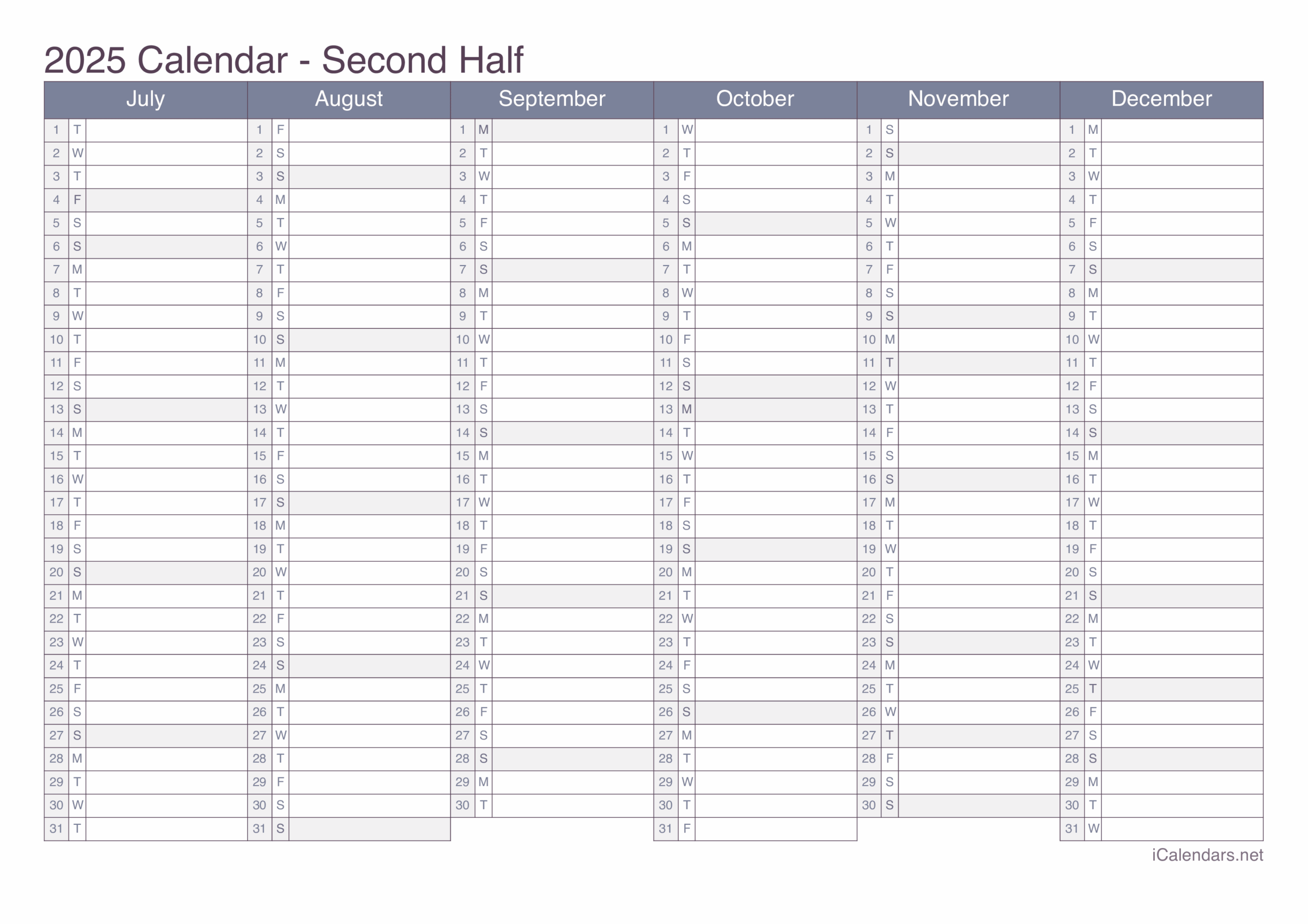 2025 Printable Calendar PDF Or Excel