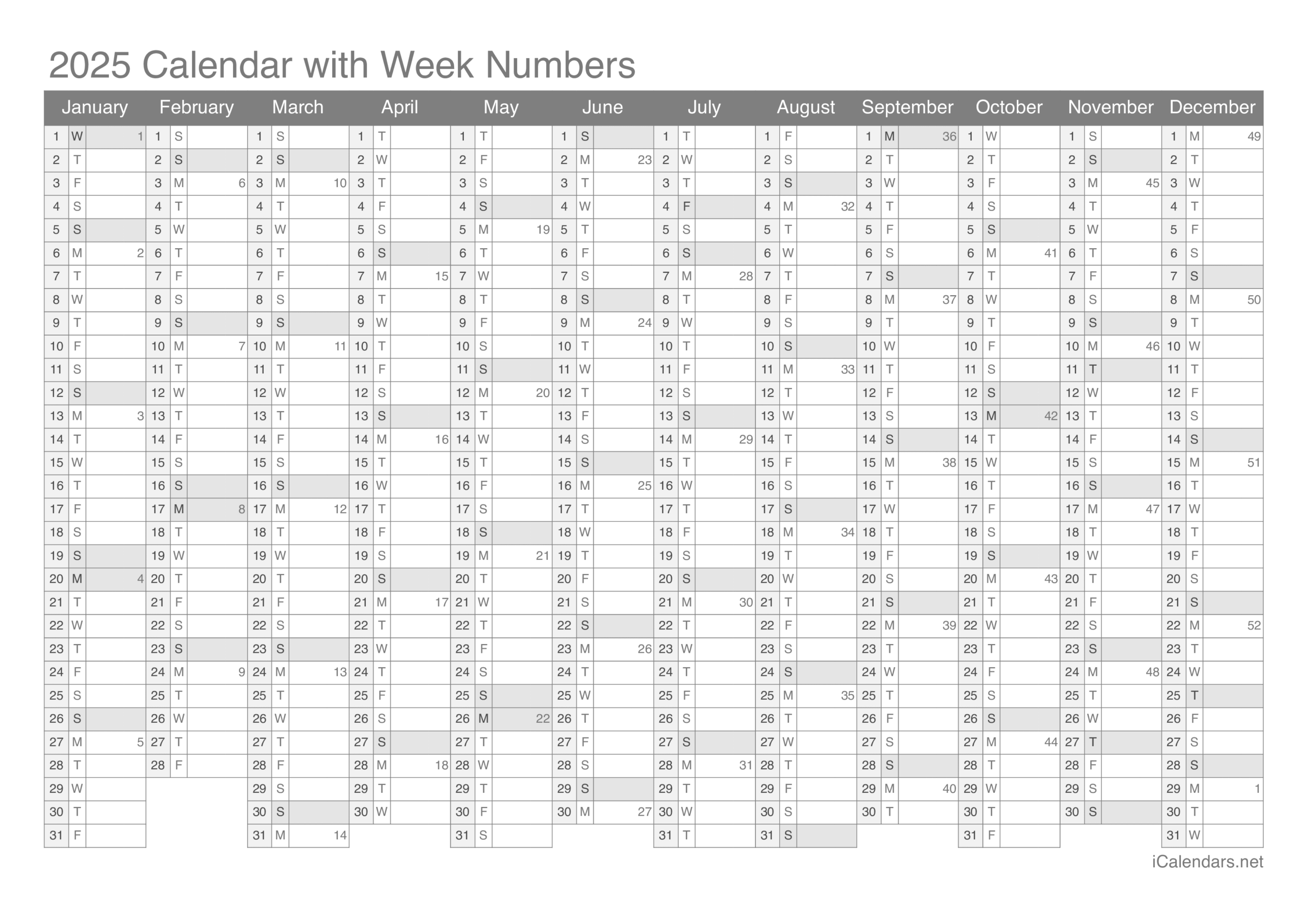 Free Printable 2025 Calendar Full Year Grid