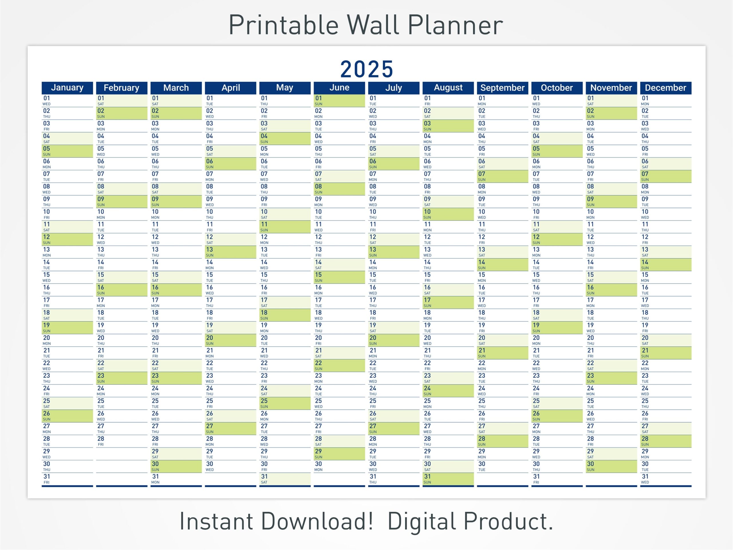 2025 Printable Wall Planner With Minimalist Design Large Wall Calendar For Office And School Etsy UK