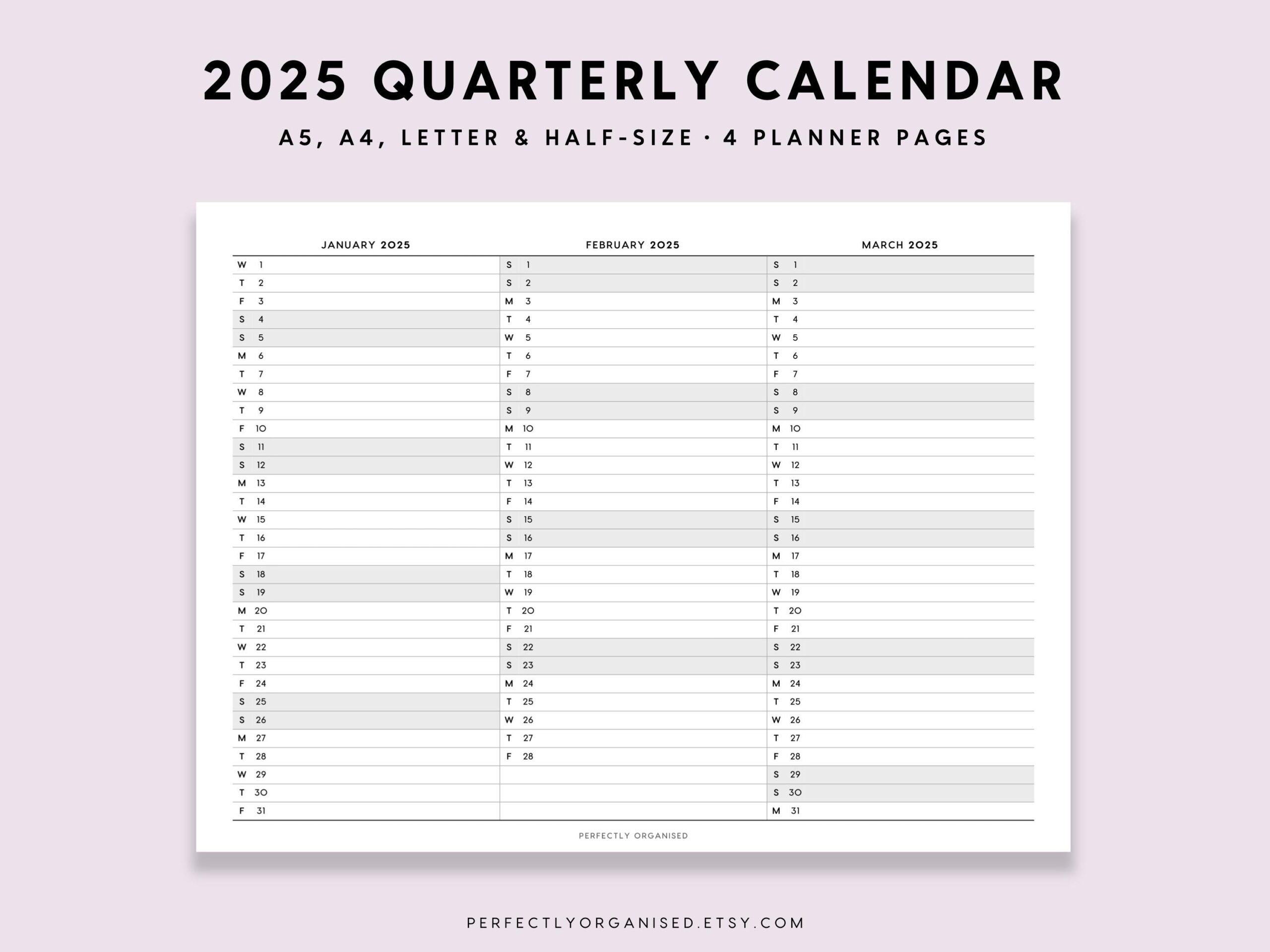 2025 Quarterly Calendar 2025 Foldout Calendar 2025 Folding 
