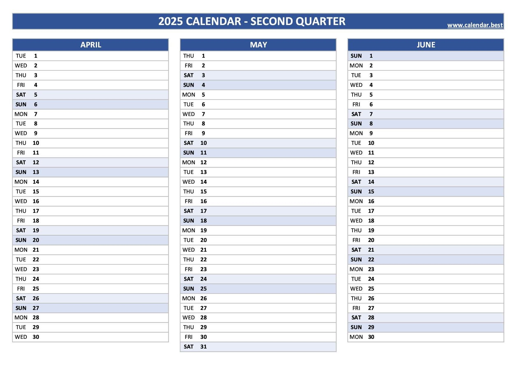 2025 Quarterly Calendar To Print