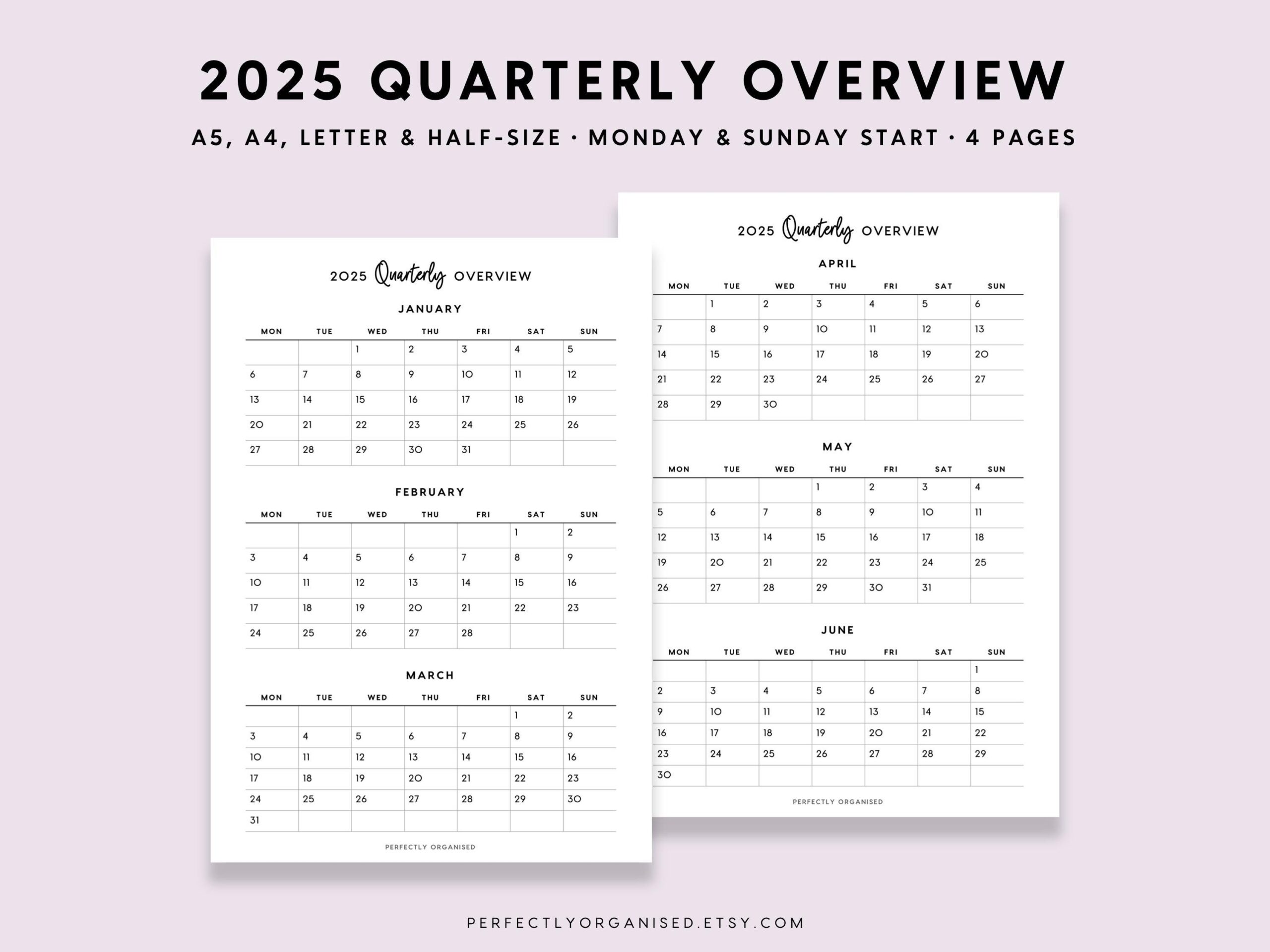 Free Printable 2025 Quarterly Calendar