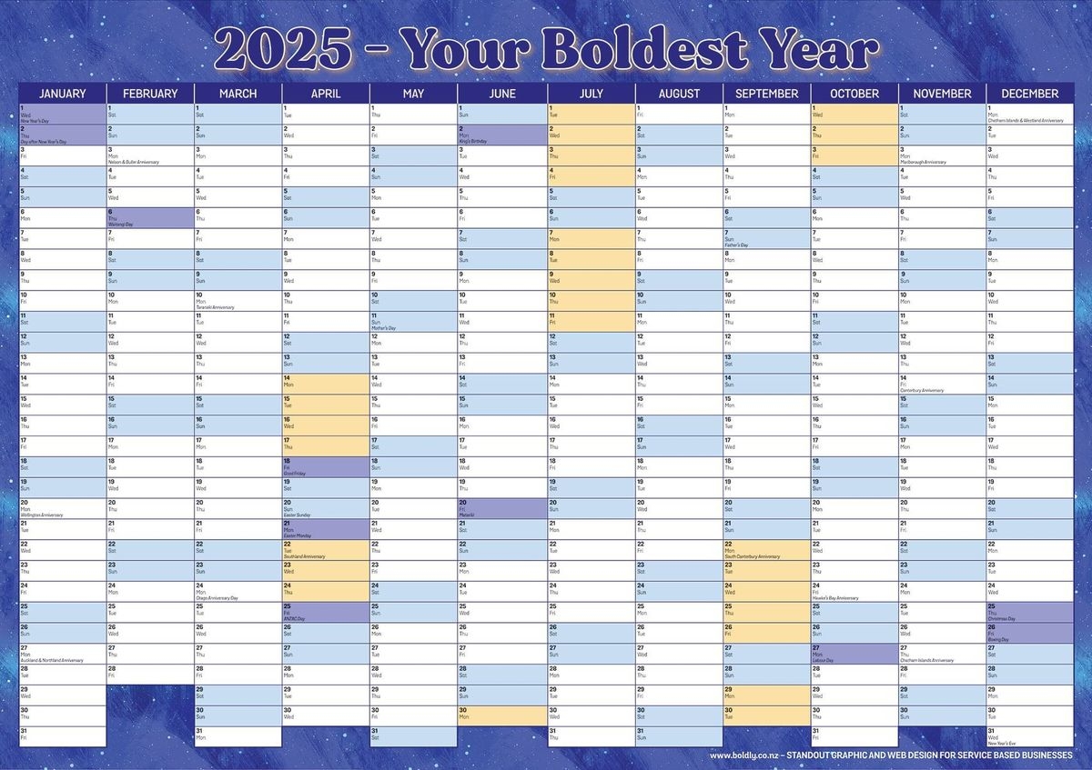 2025 Wall Planner Downloadable Printable Boldly Design