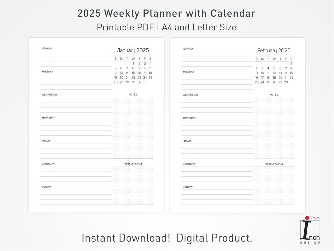 2025 Weekly Planner With Calendar Printable Planner And Organizer Weekly Schedule Notebook For Daily Notes Etsy