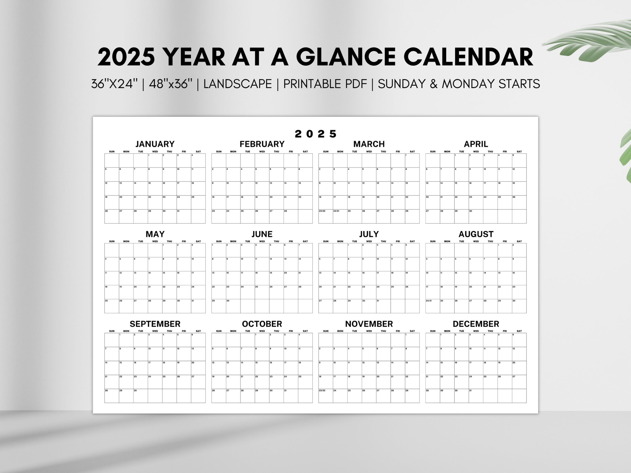 2025 Year At A Glance Calendar Large Horizontal 2025 Calendar 
