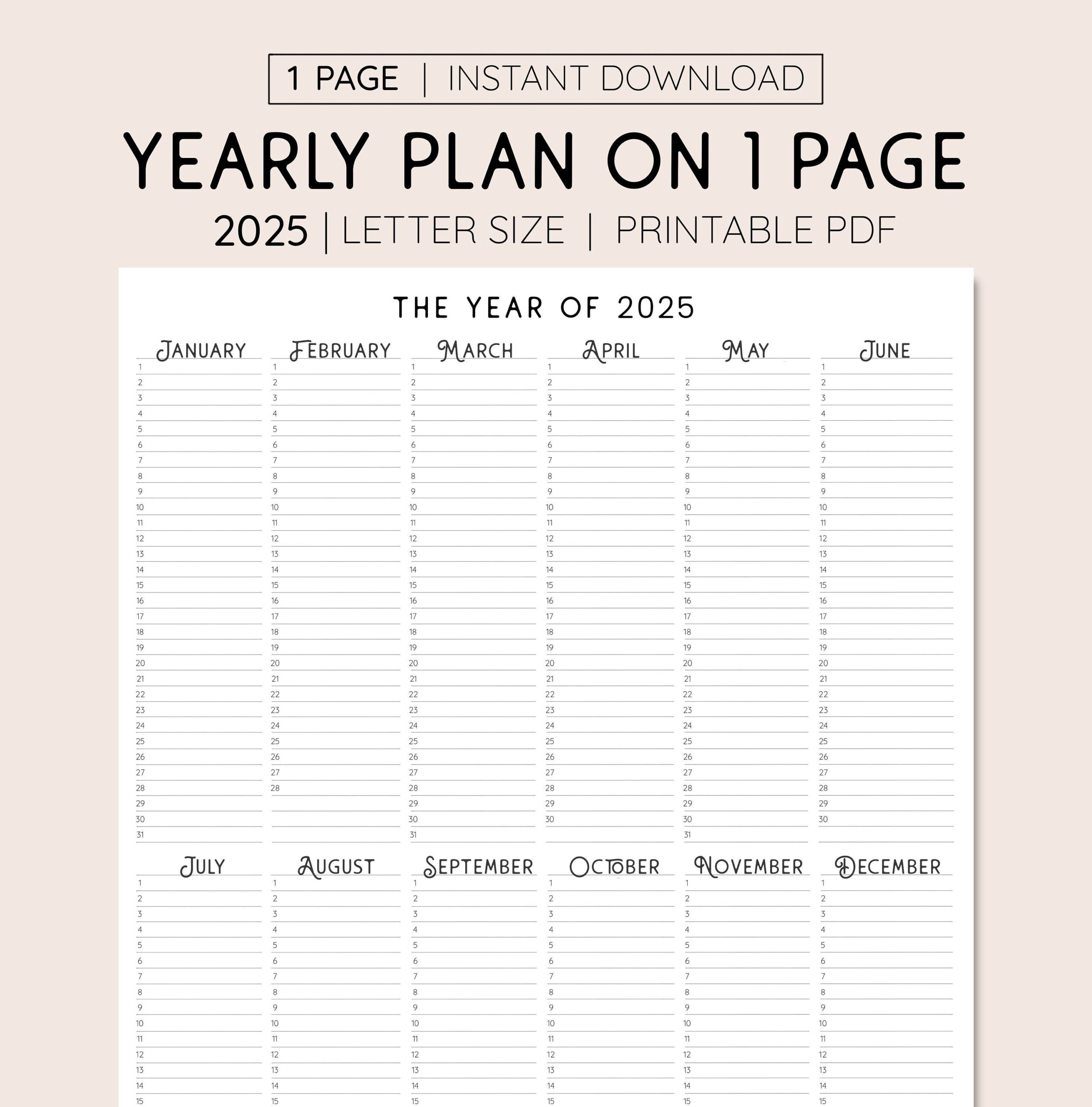 Free Printable Annual Calendar 2025