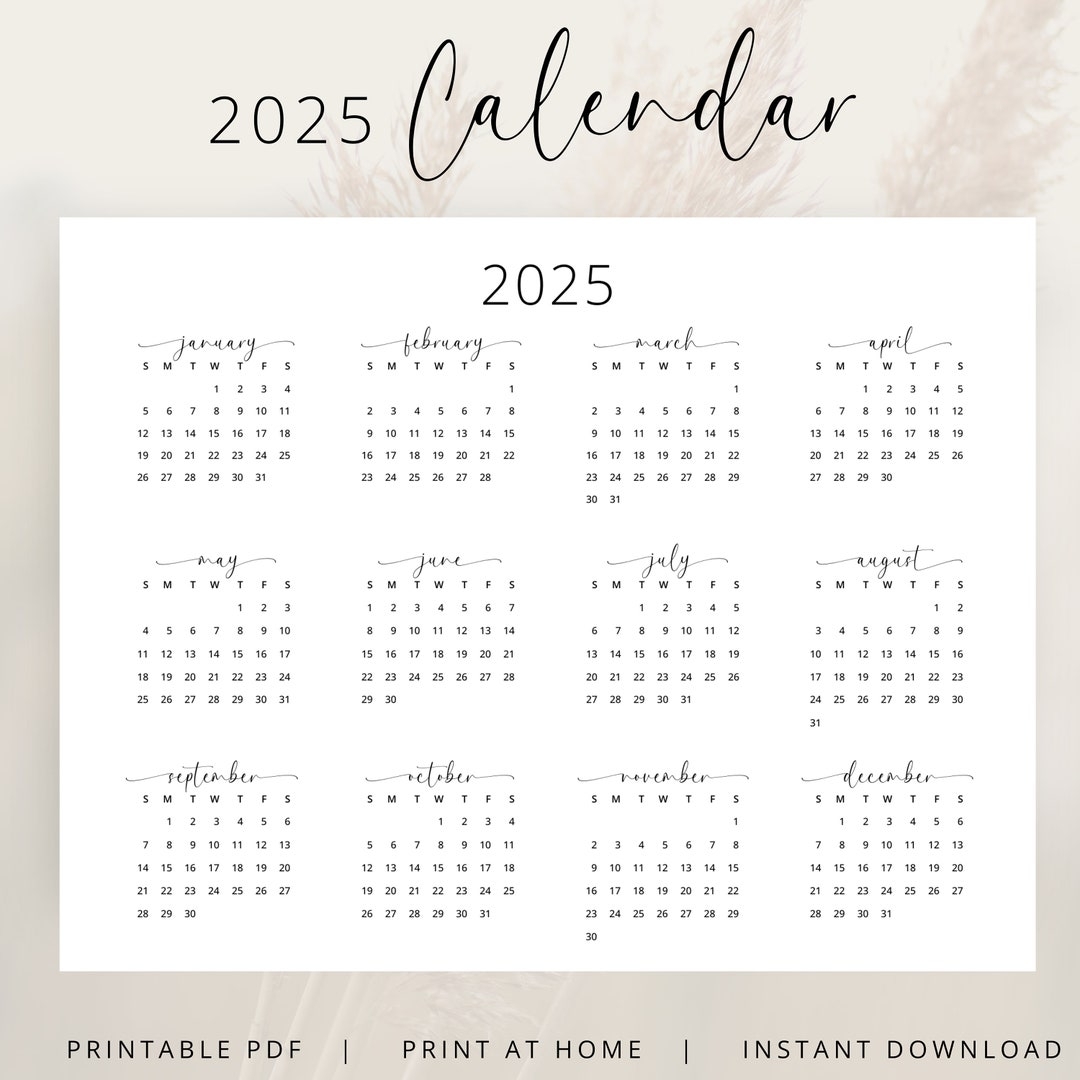2025 Year Calendar 2025 Wall Calendar Landscape PRINTABLE PDF 2025 