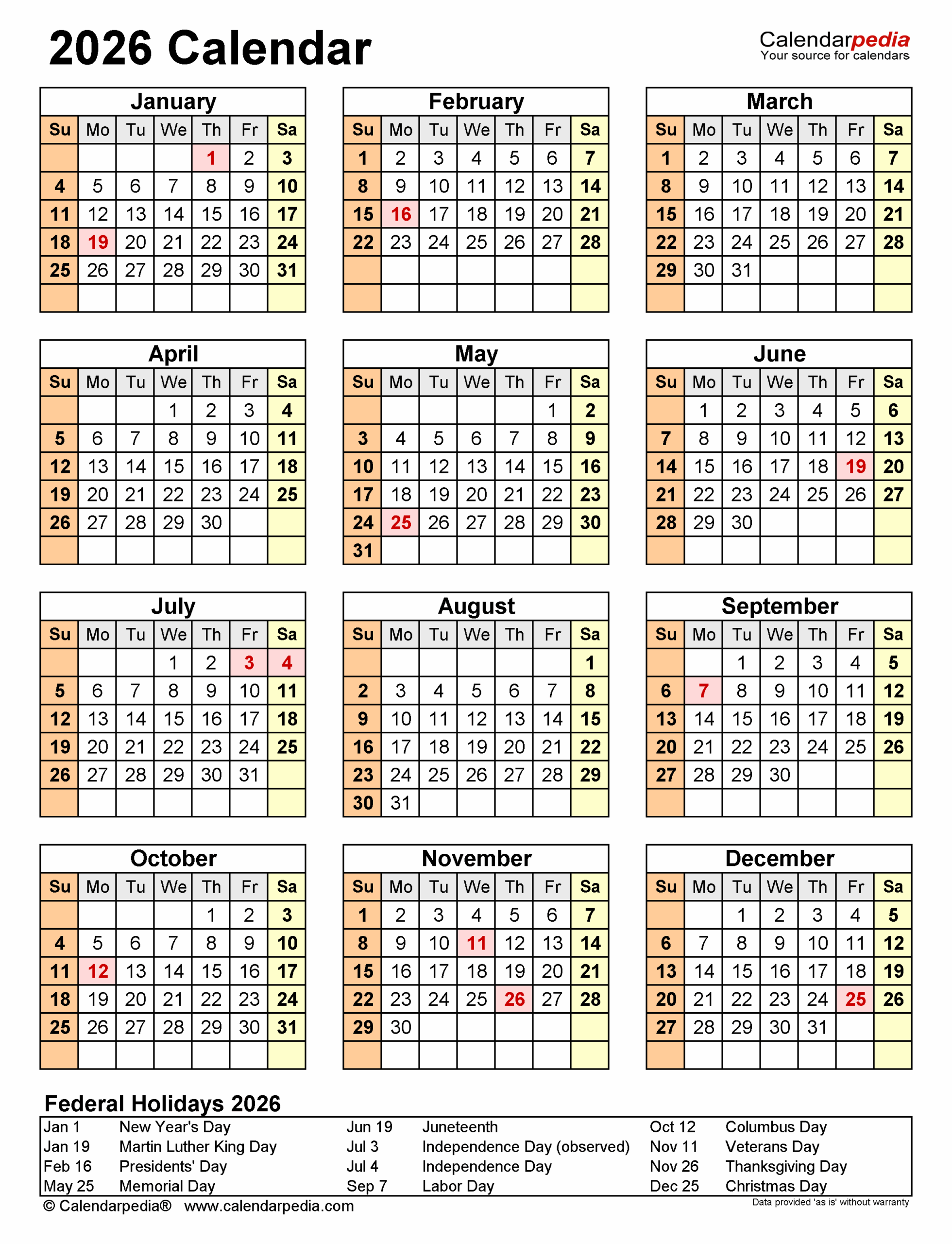 January 2026 Calendar With Indian Holidays Printable