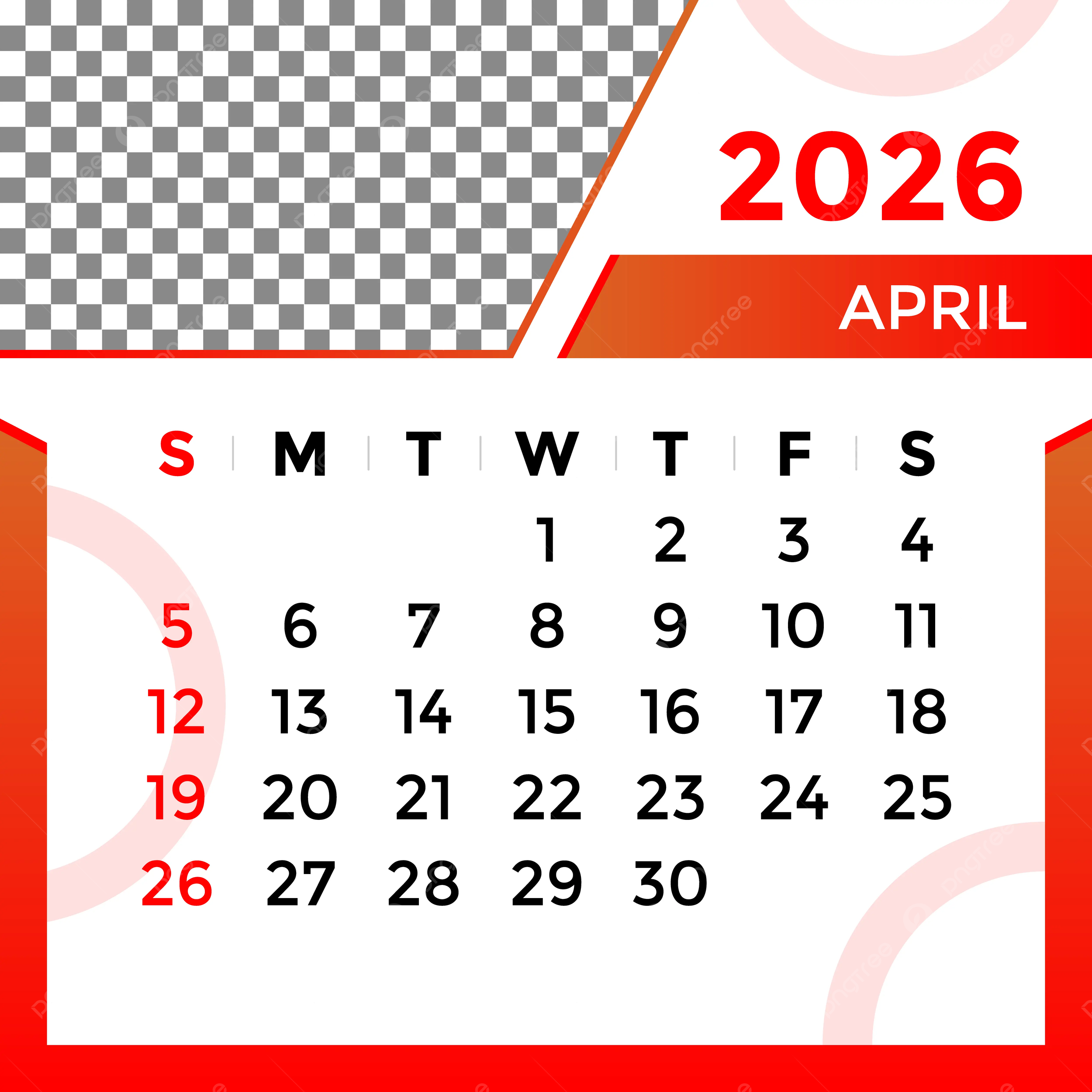 2026 Calendar Month Of April Vector Template Download On Pngtree