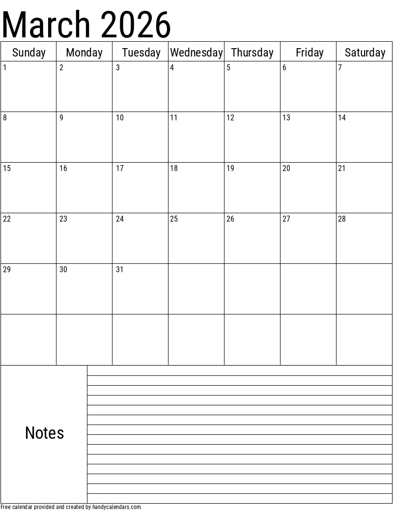 Free Printable 2026 March Calendar With Holidays