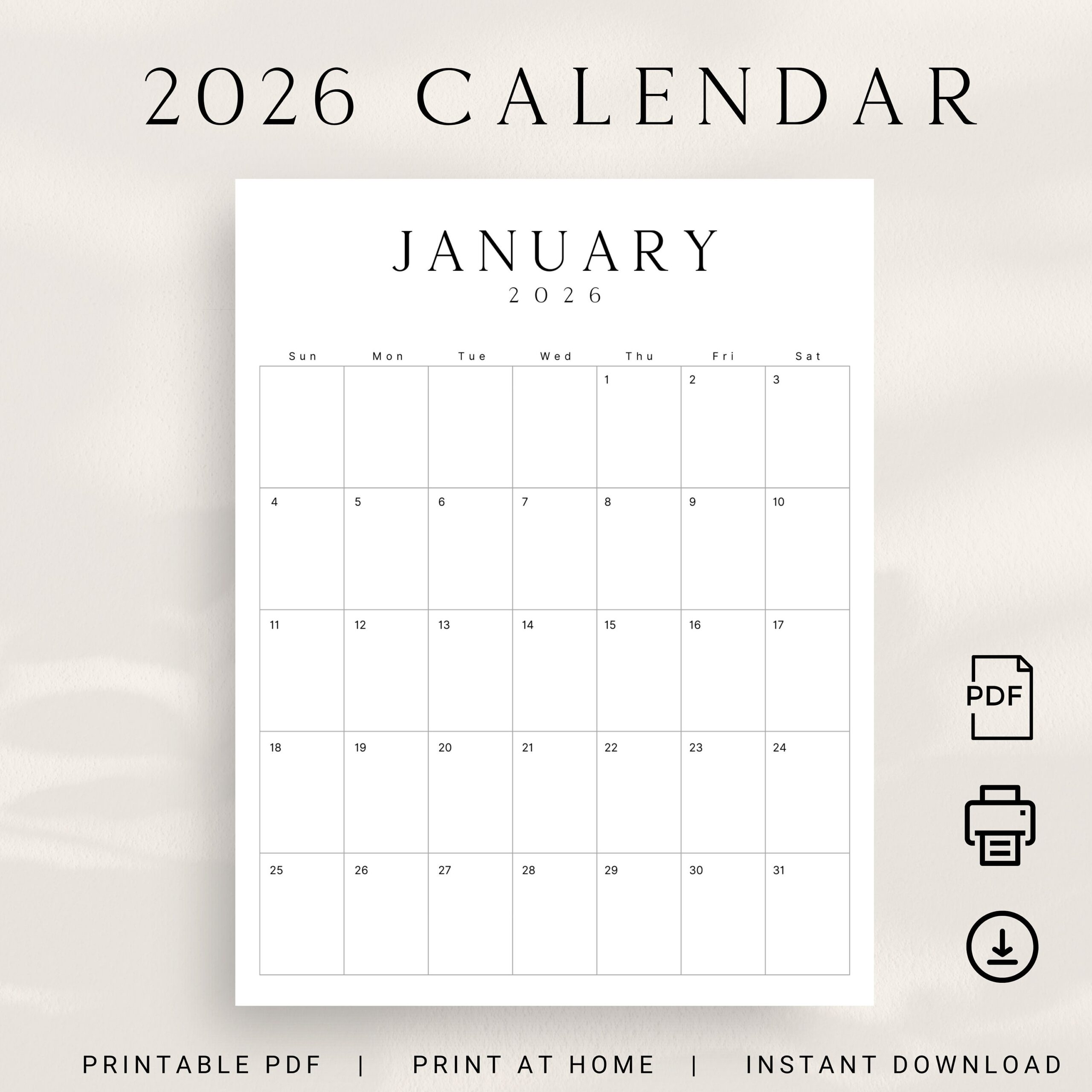 Free Printable Calendar 2026 January Vertical