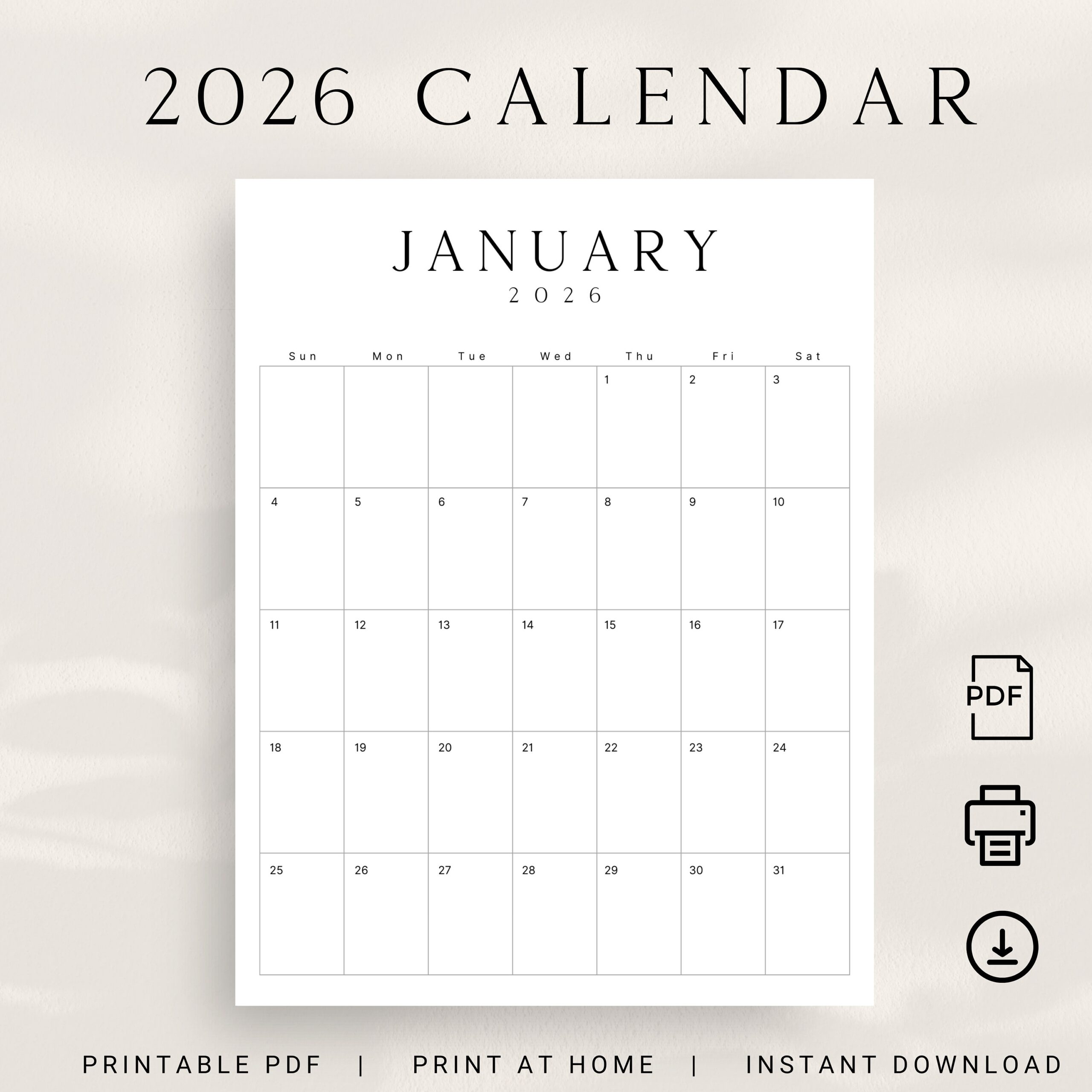Free Printable Calendar 2026 Bookmark
