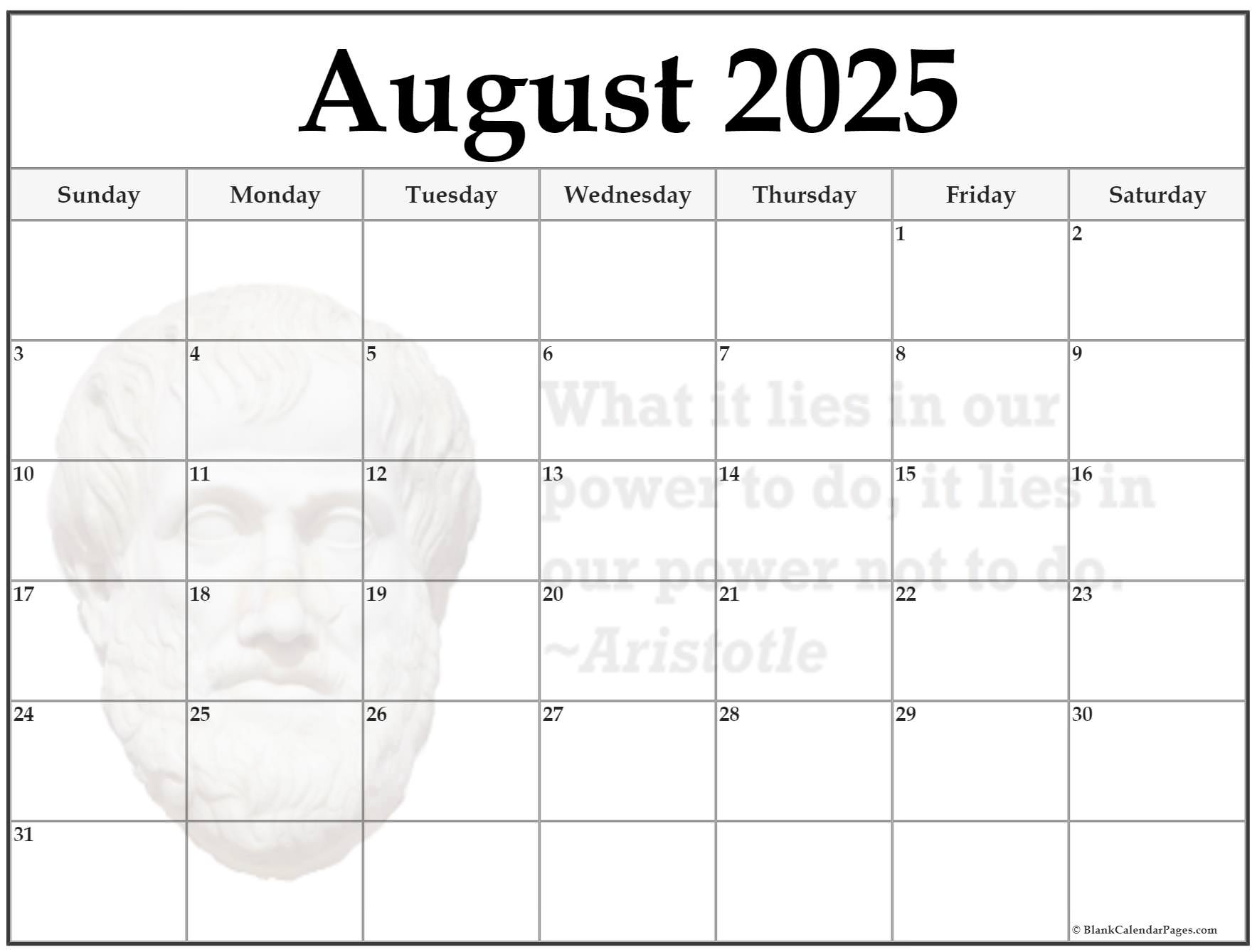 August Blank Printable Calendar 2025