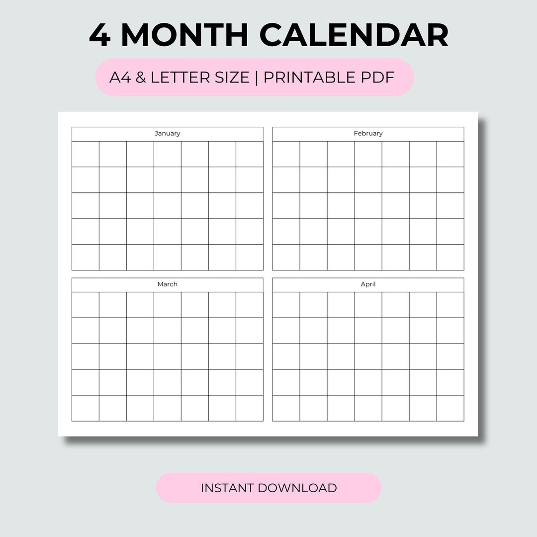 4 Month Calendar Customizable Printable 2025 Calendar Planner 4 Month Calendar At A Glance Instant Download Letter U0026 A4 Size Etsy