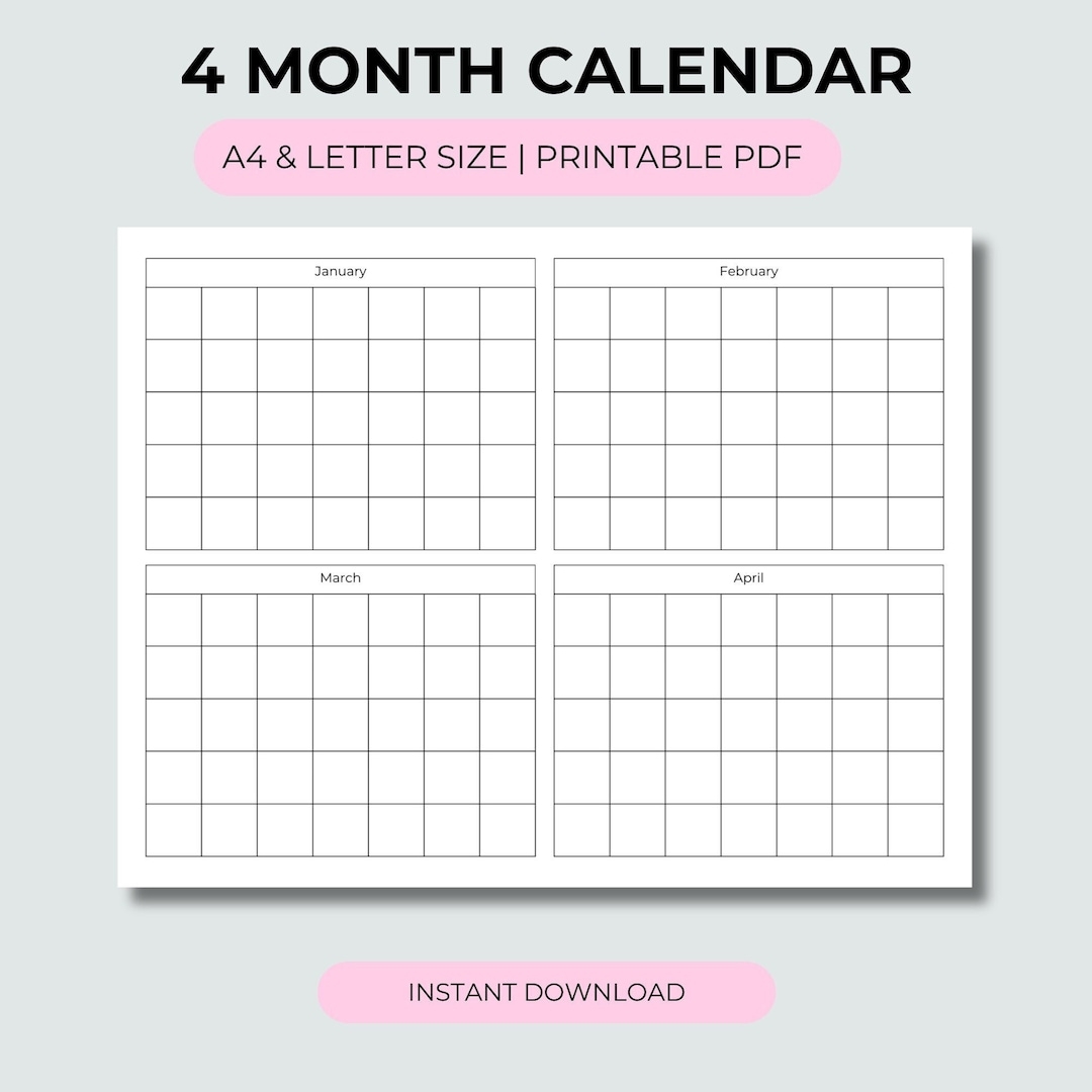 4 Month Calendar Customizable Printable 2025 Calendar Planner 4 Month Calendar At A Glance Instant Download Letter U0026 A4 Size Etsy