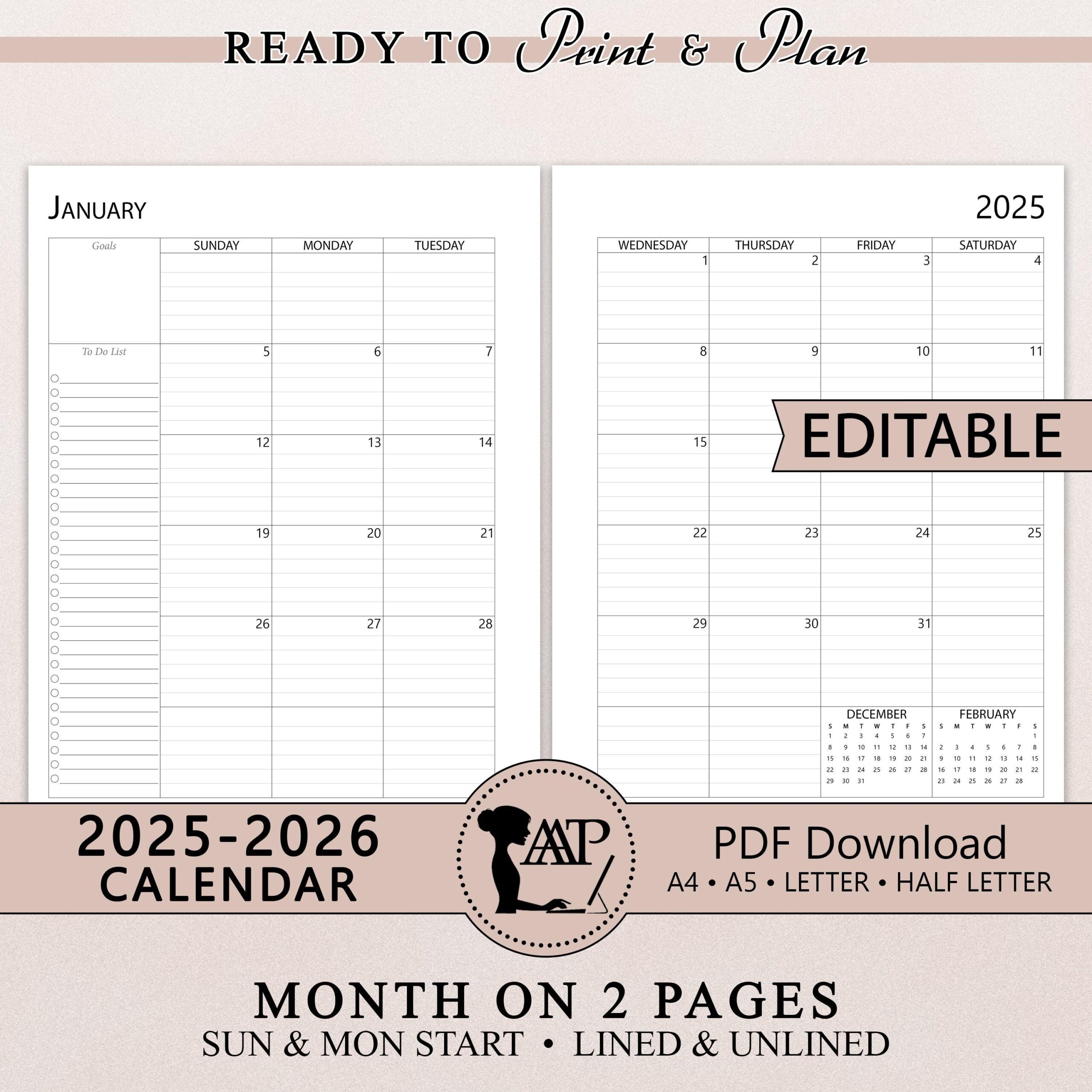 Free Printable 4x8 Monthly Calendar 2025