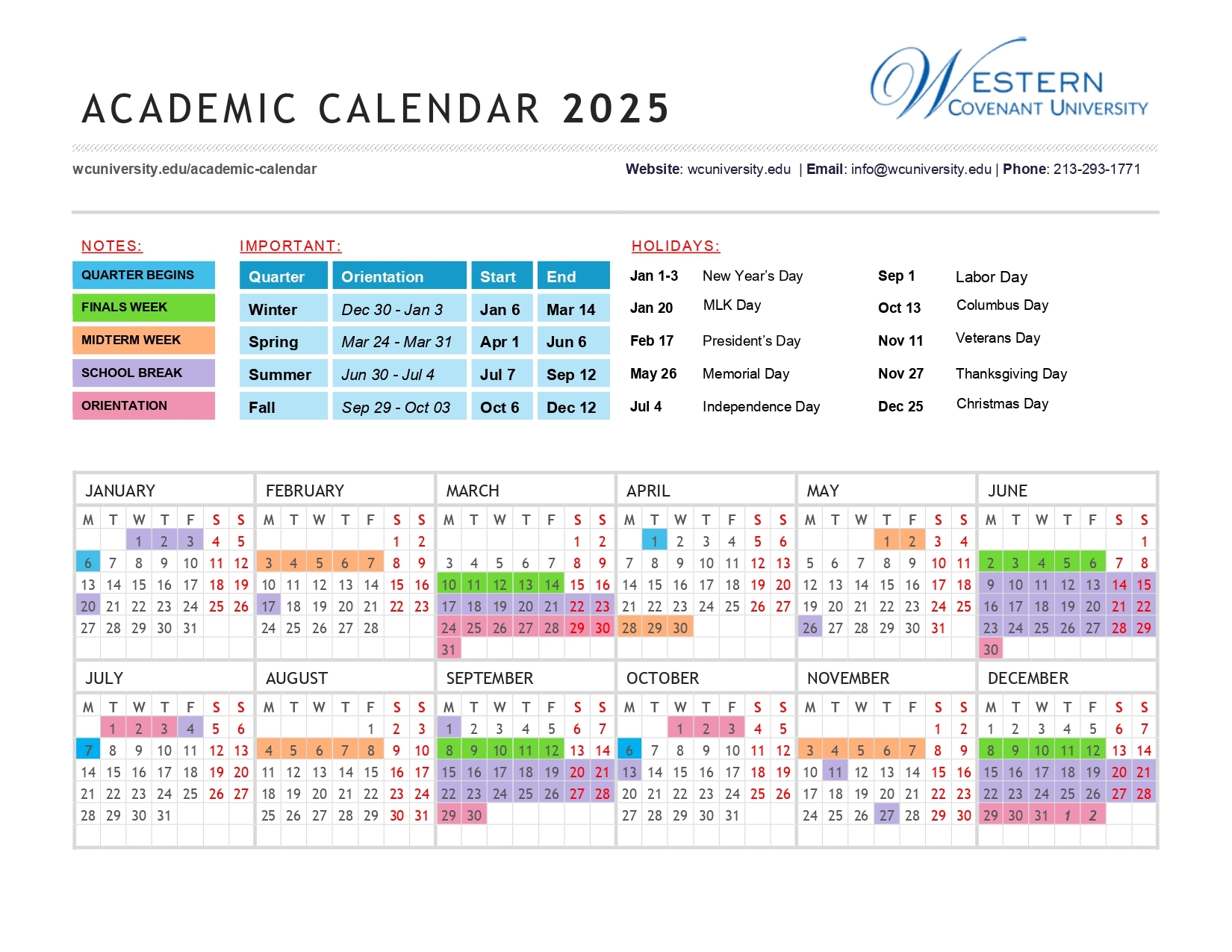 Academic Calendar Western Covenant University