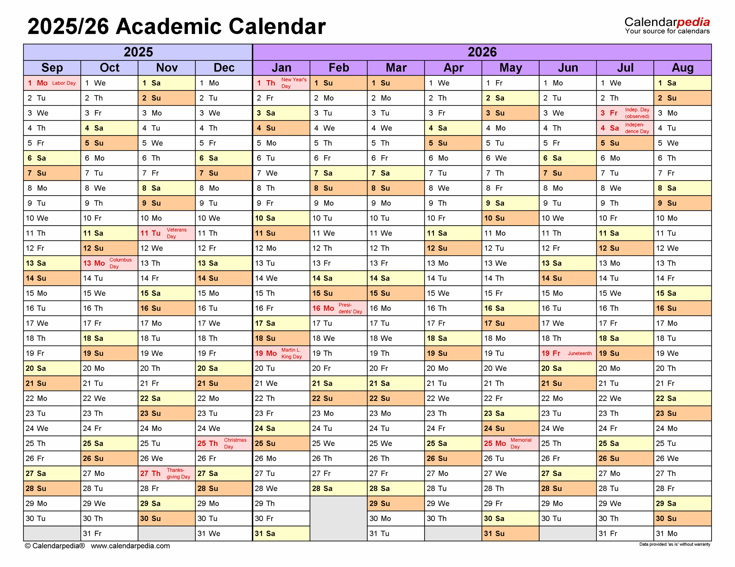 Academic Calendars 2025 2026 Free Printable PDF Templates