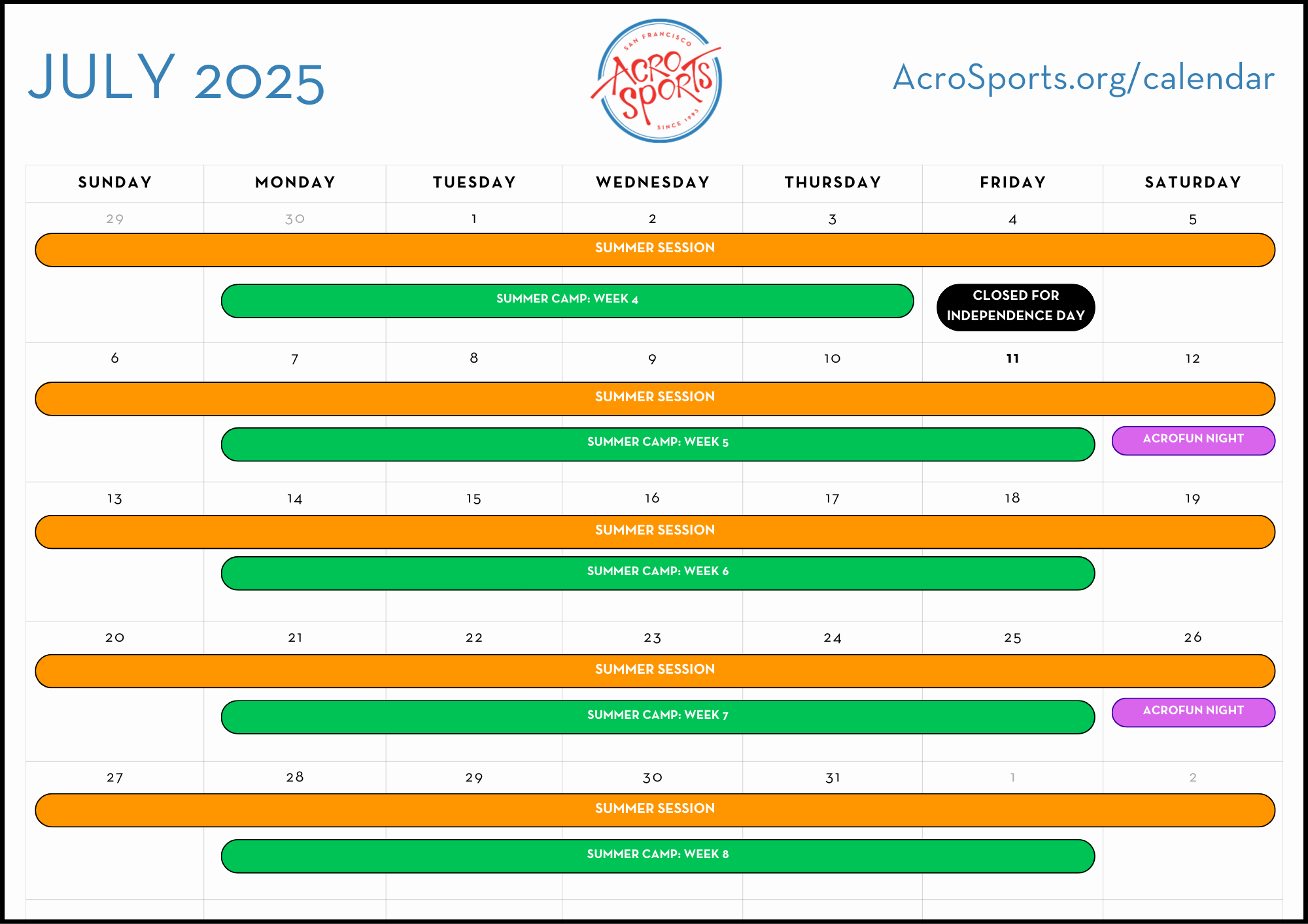 AcroSports Calendar AcroSports