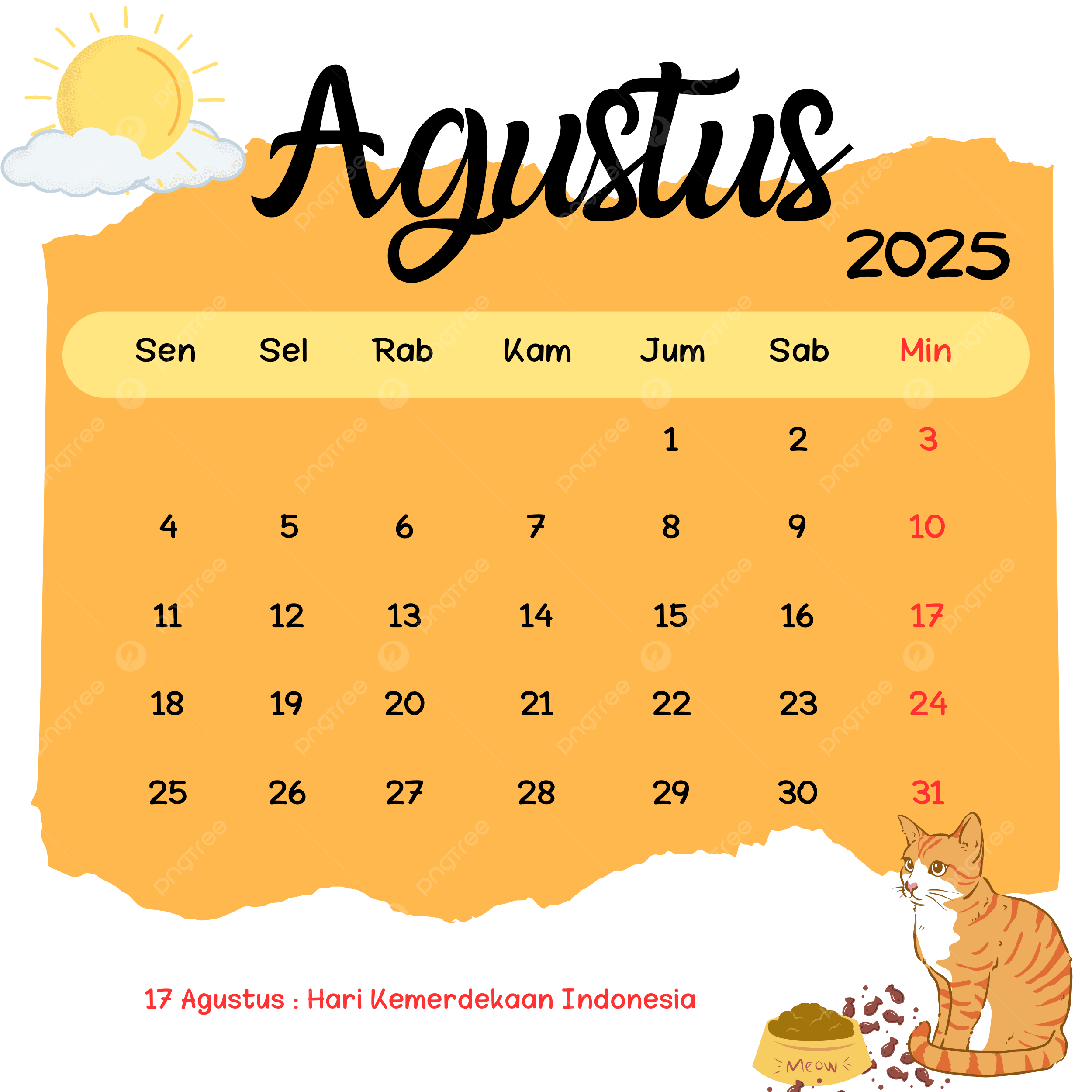 Aesthetic August 2025 Indonesian Calendar August 2025 Calendar August 2025 Aesthetic Indonesian Calendar PNG Transparent Clipart Image And PSD File For Free Download