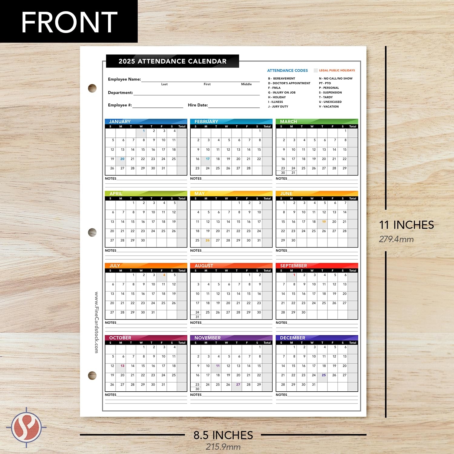 Amazon 2025 Attendance Calendar Card Stock Paper Great Employee Work Tracker Bright U0026 Colorful Printed On Durable U0026 Thick 80lb Cover 