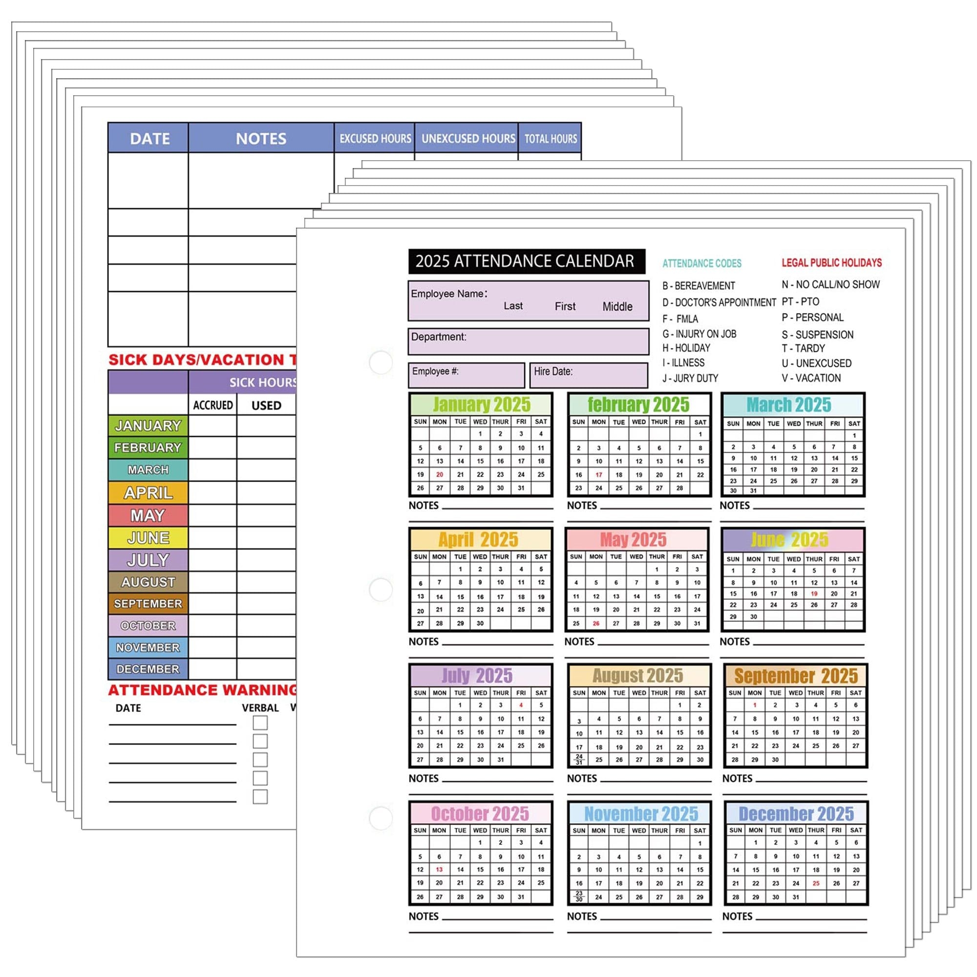 Amazon 2025 Attendance Calendar Card Work Tracker 25 Sheets Employee Work Tracker Attendance Calendar Cards 2025 Attendance Sheets For 3 Hole 