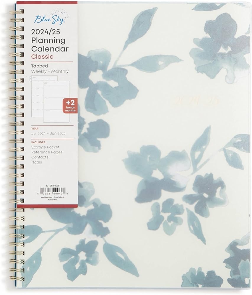Blue Sky Weekly Monthly Planning Calendar July 2025 June 2026