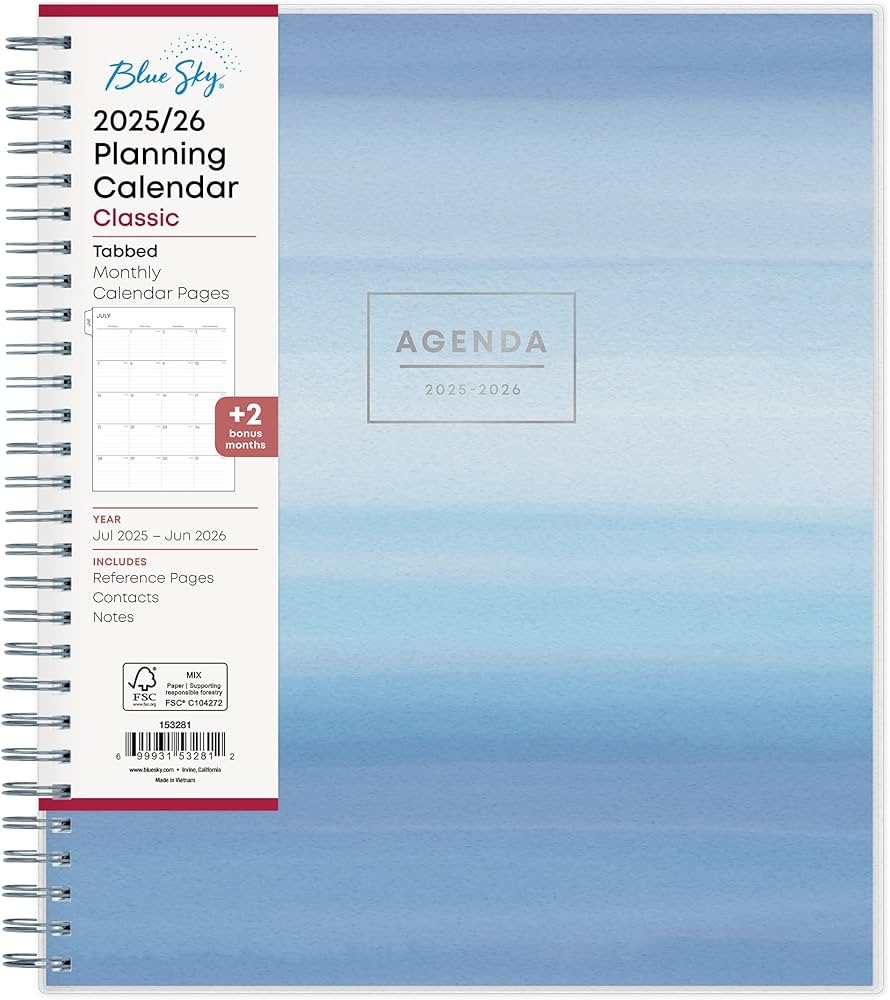 Amazon Blue Sky 2025 2026 Academic Year Monthly Planner Calendar July 2025 June 2026 12 Month 8