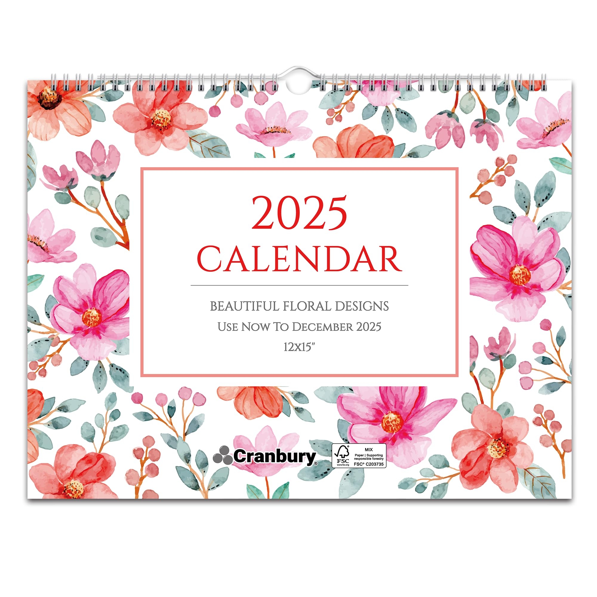 Amazon CRANBURY Large 12x15 Wall Calendar 2025 Floral Gorgeous Monthly Flower Designs Big 12 X 15 Hanging Wall Calendar Includes Planning Stickers Office Products