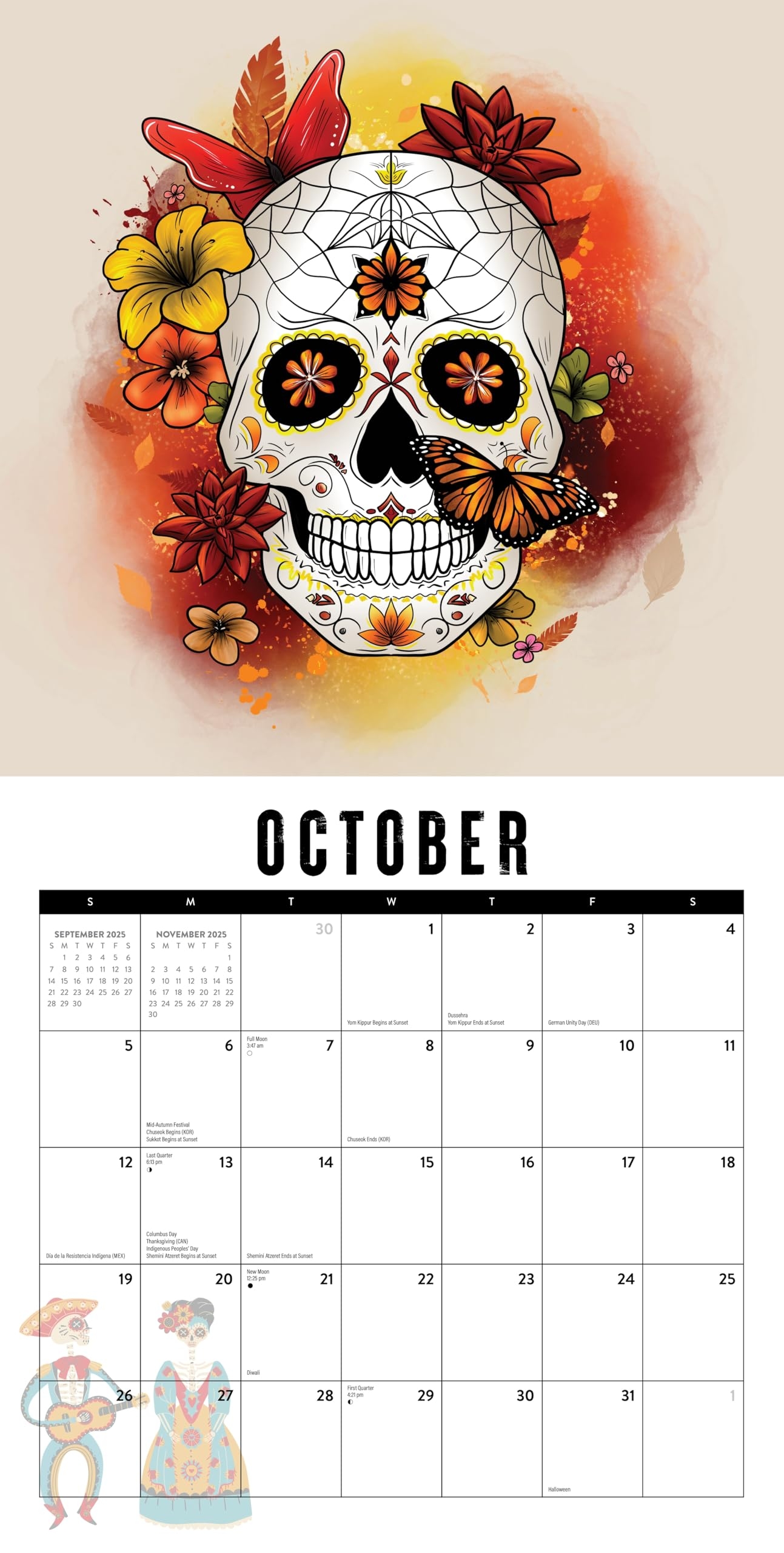 Amazon Day Of The Dead Calendar 2025 Sugar Skulls Dia De Muertos Mexico Wall Calendar 12