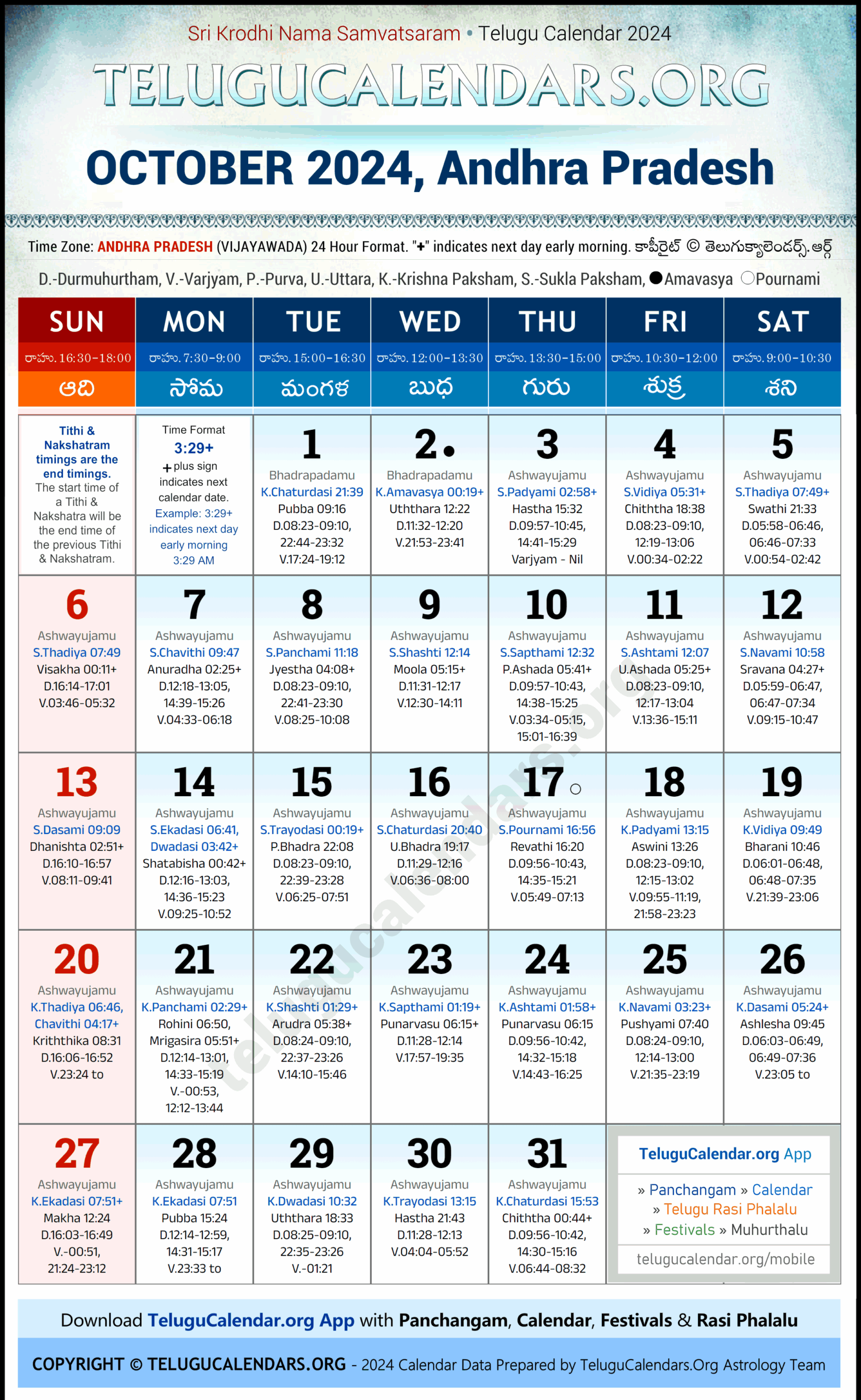September 2025 Calendar Telugu