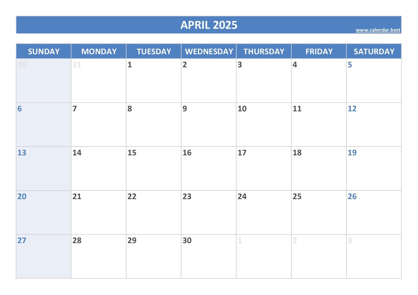 April 2025 Calendar Calendar best