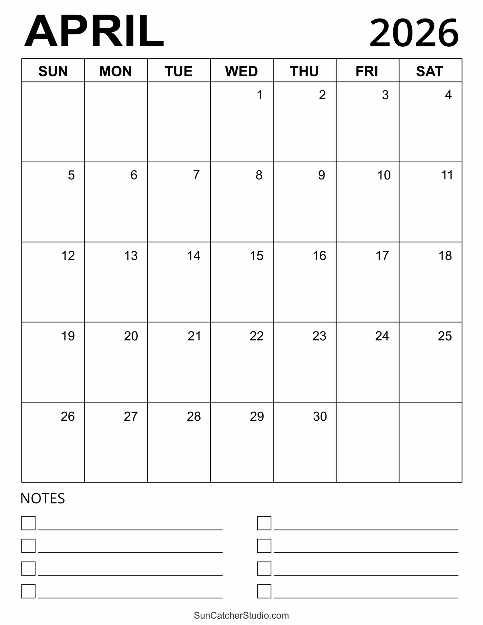 April 2026 Calendar Printable Hub