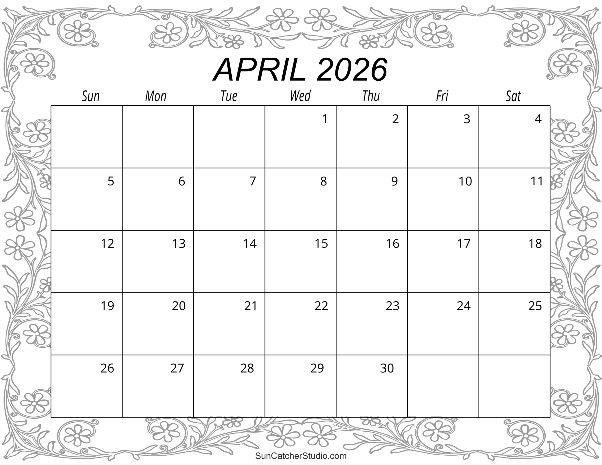 April 2026 Calendar Free Printable Free Printables Monograms 
