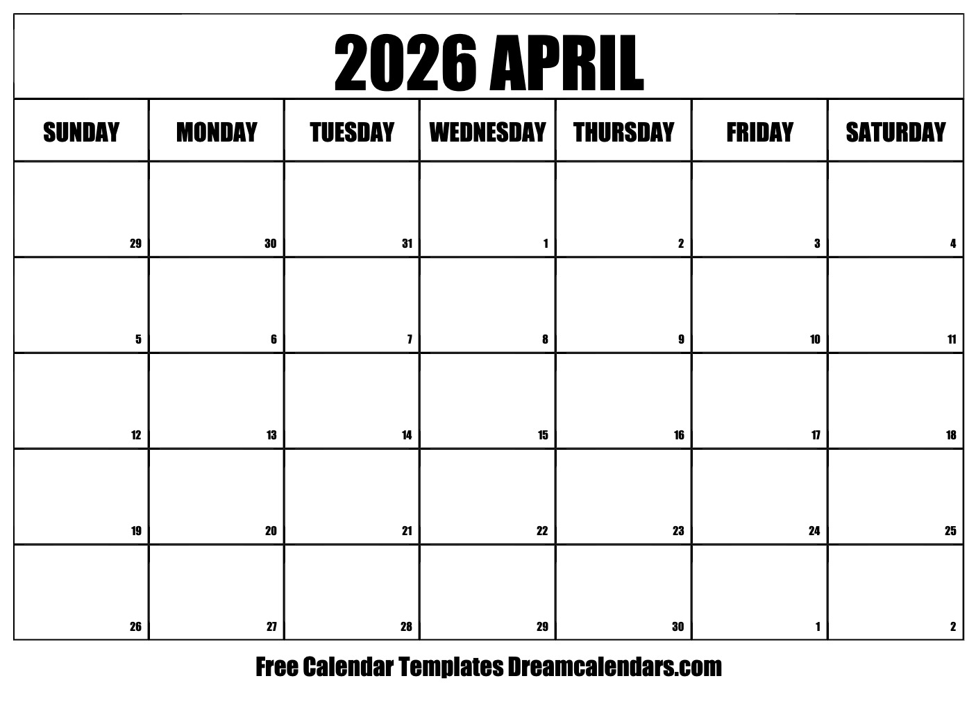 April 2026 Calendar Free Printable With Holidays And Observances