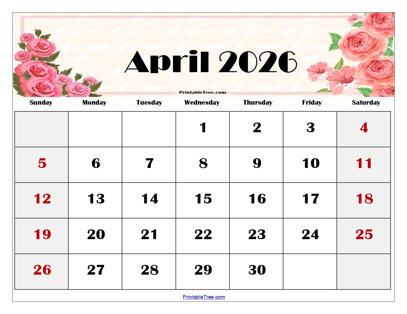 April 2026 Editable Calendar Printable