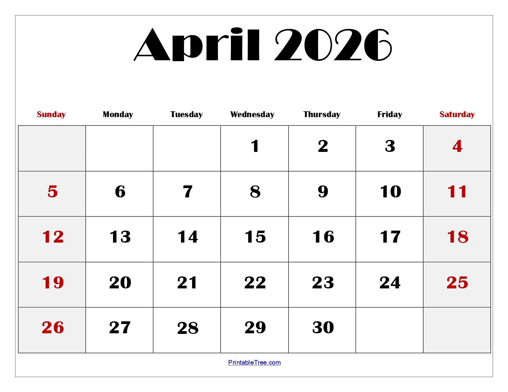 April 2026 Calendar Printable PDF With Holidays Templates