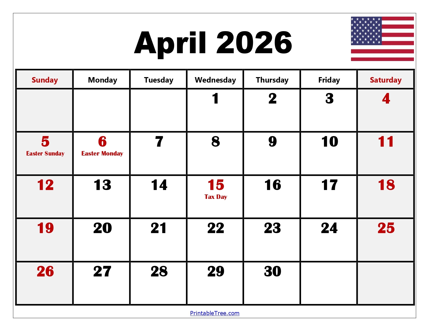 April 2026 Calendar Printable PDF With Holidays Templates