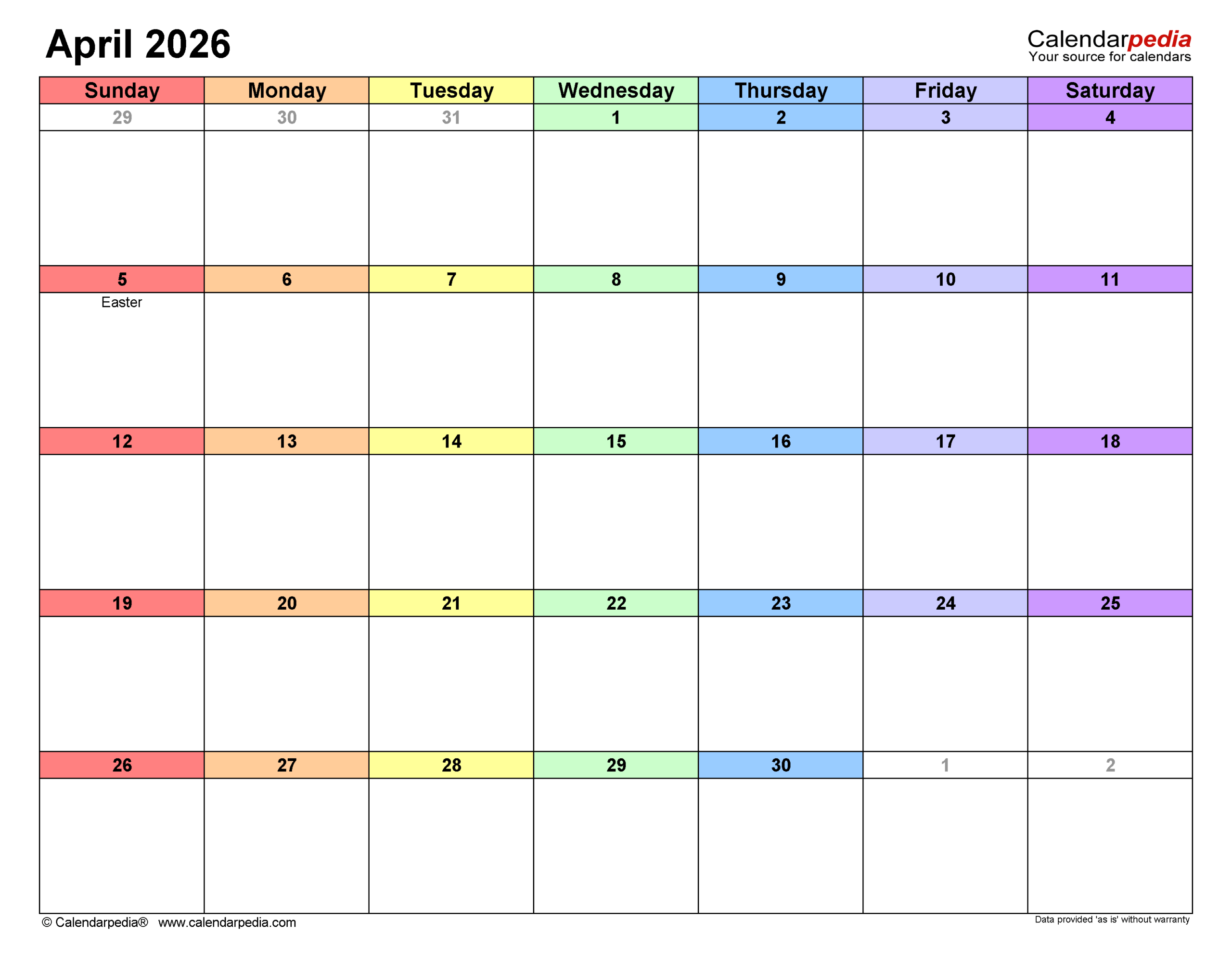 April 2026 Calendar Templates For PDF Excel And Word